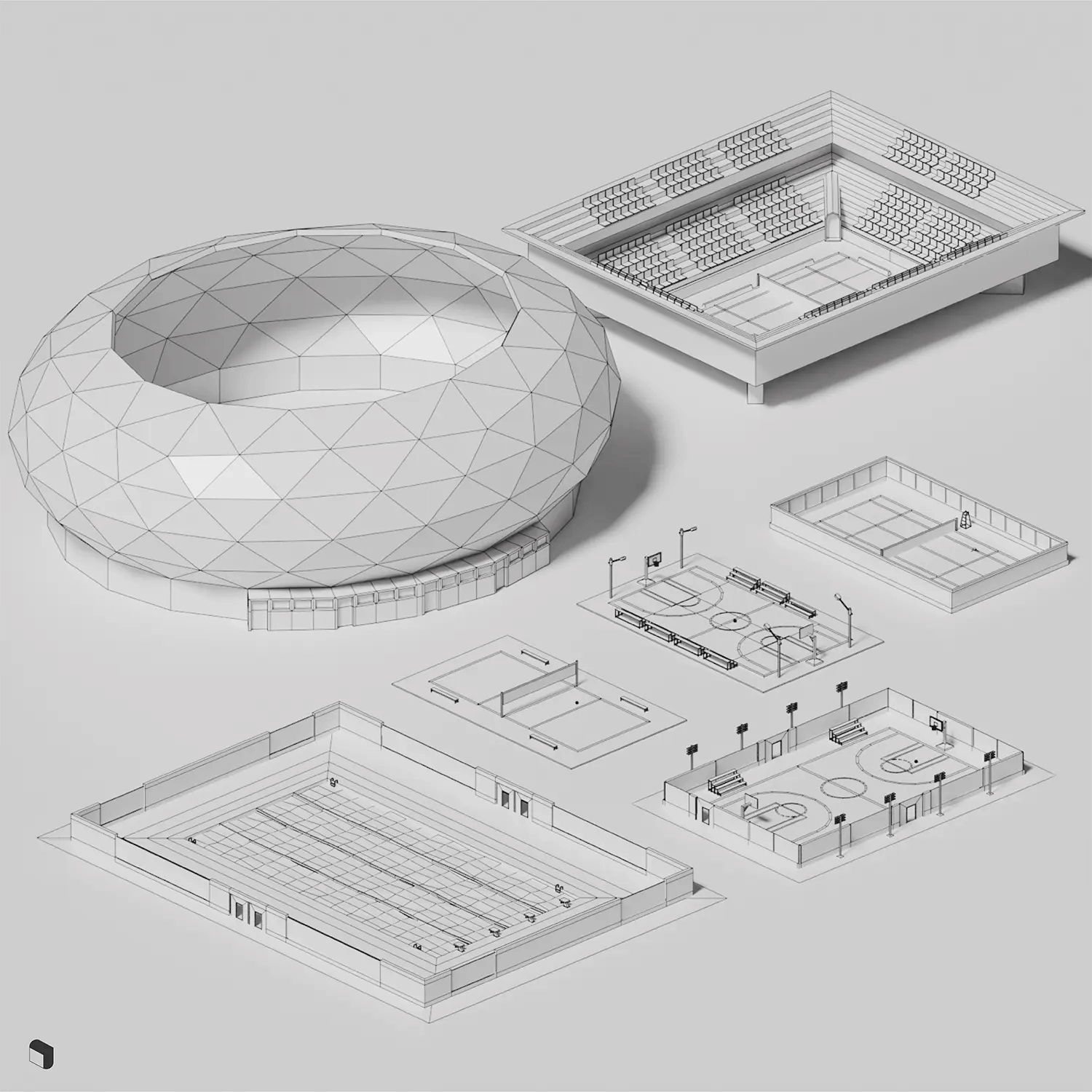 3D Model Low Poly Urban Sport Zone Digital Artwork drawings | Toffu Co