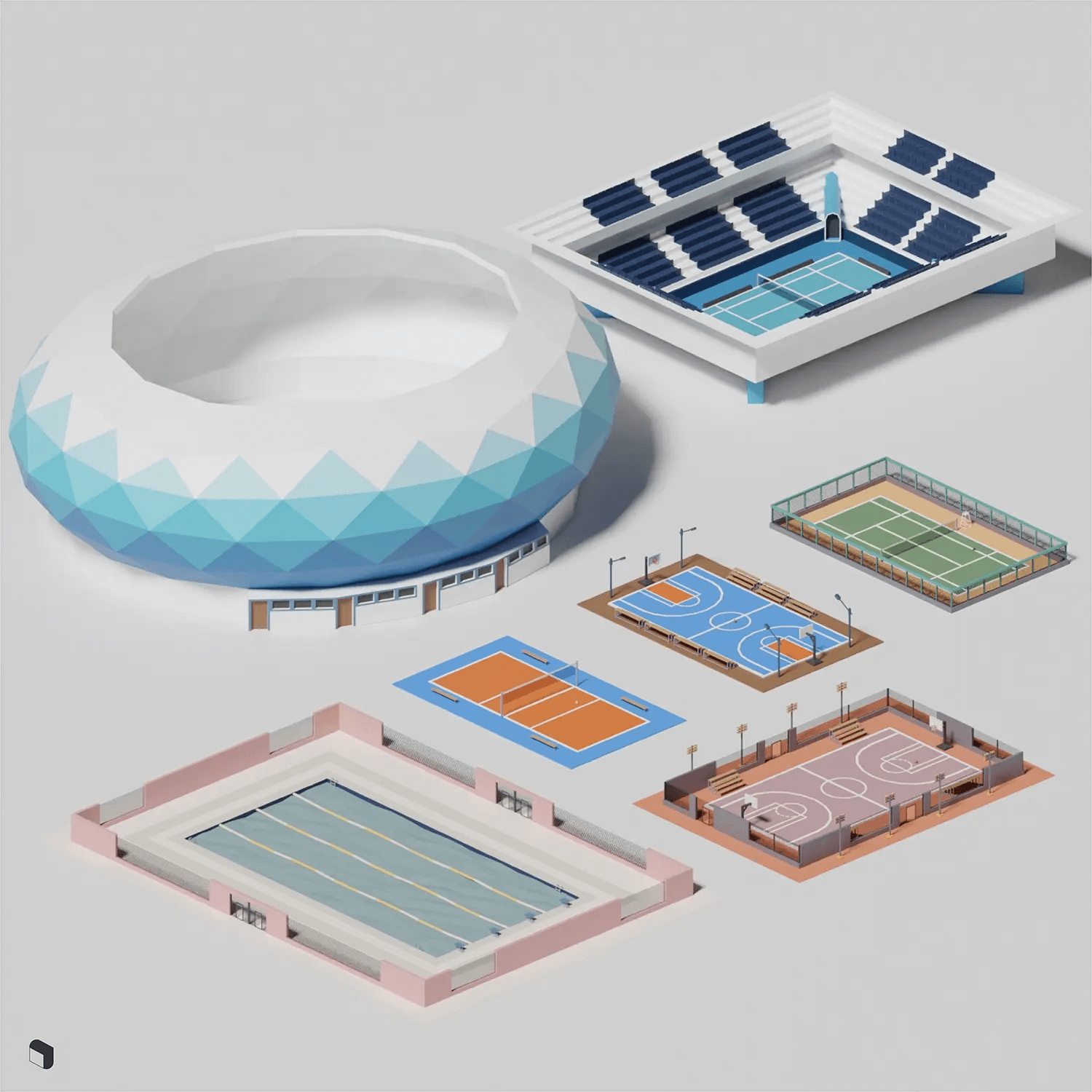 3D Model Low Poly Urban Sport Zone Digital Artwork drawings | Toffu Co