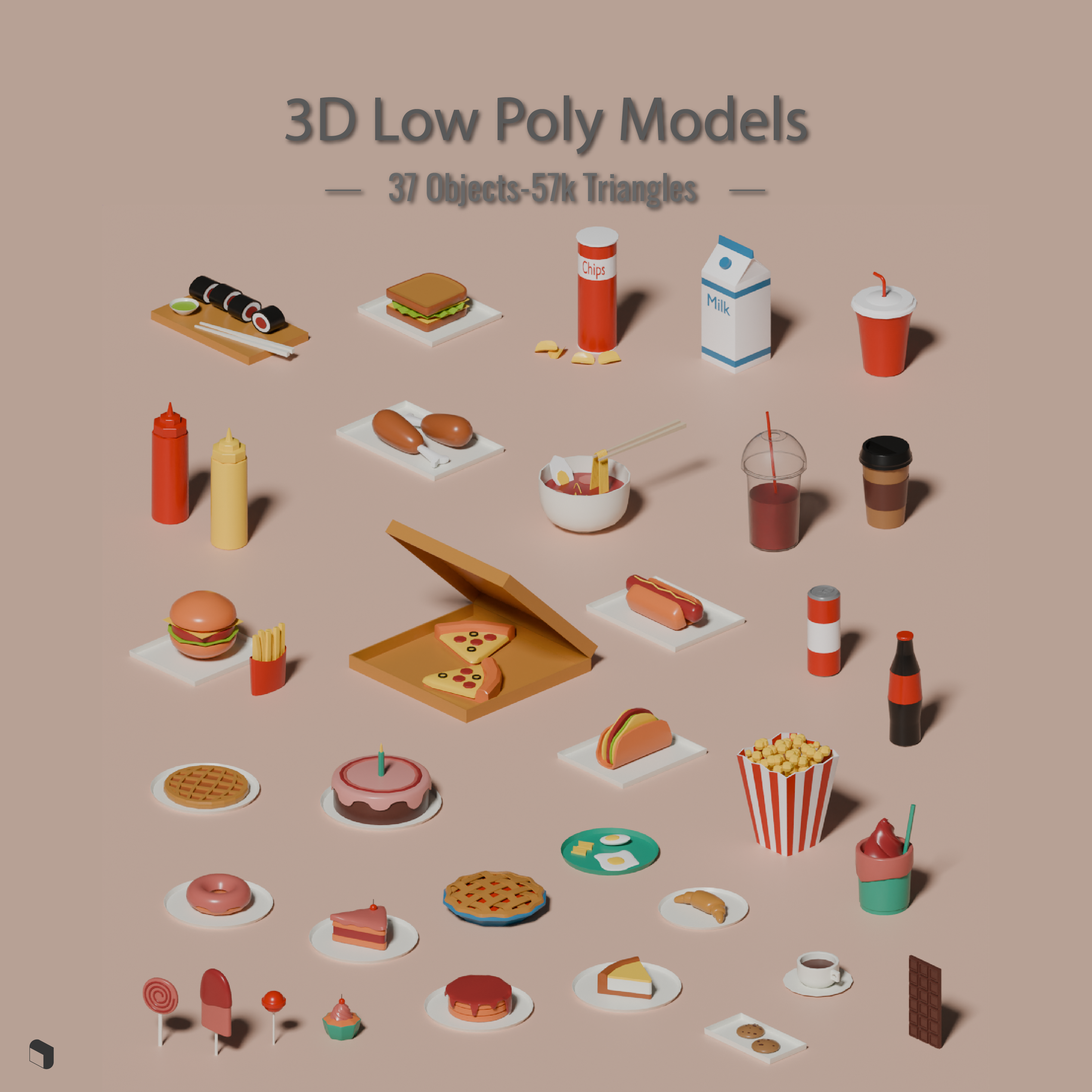 3D Model Low Poly Fast Food & Drinks PNG - Toffu Co