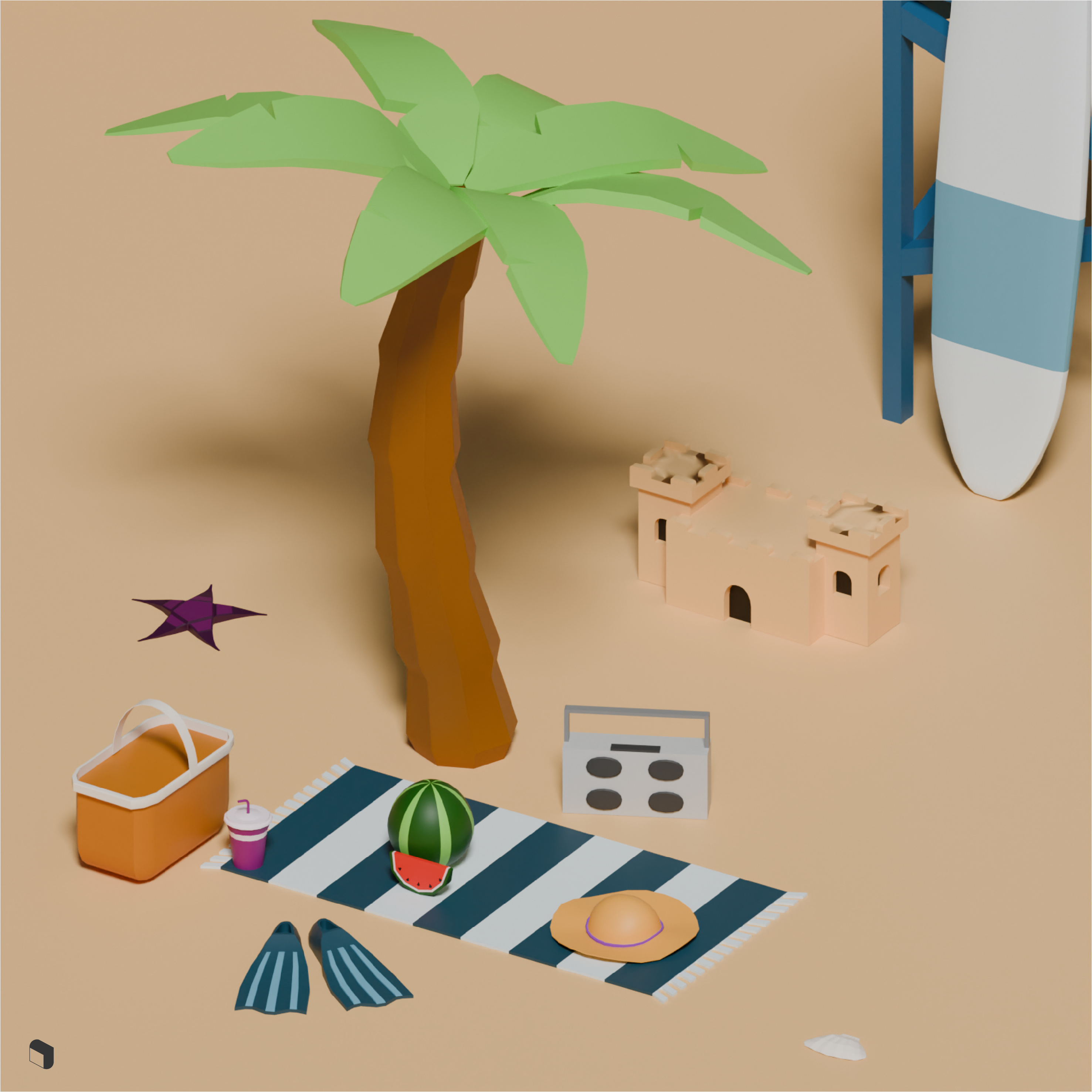 3D Model Low Poly Beach 2 PNG - Toffu Co