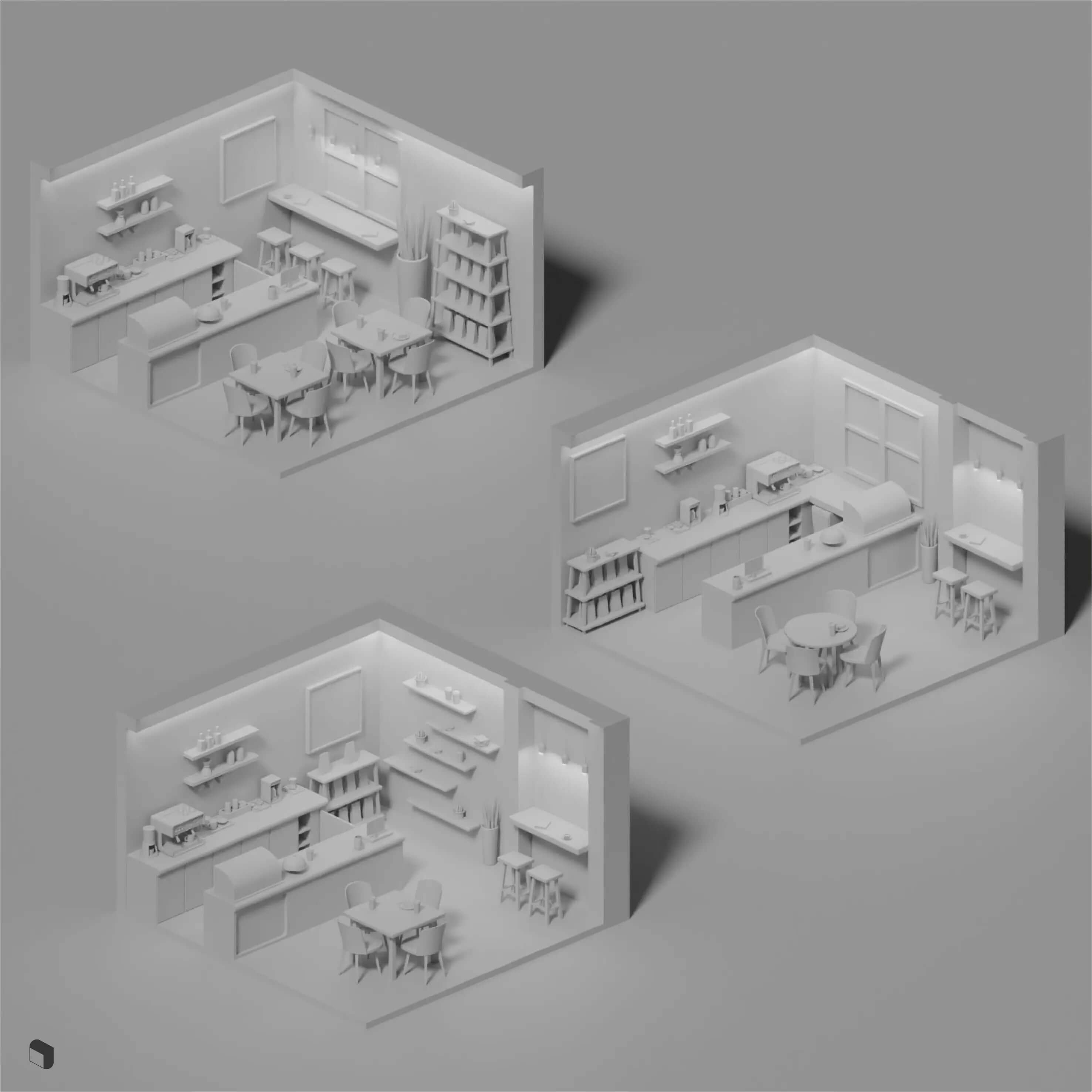 3D Model Low Poly Coffee Shop Setups Digital Artwork drawings | Toffu Co