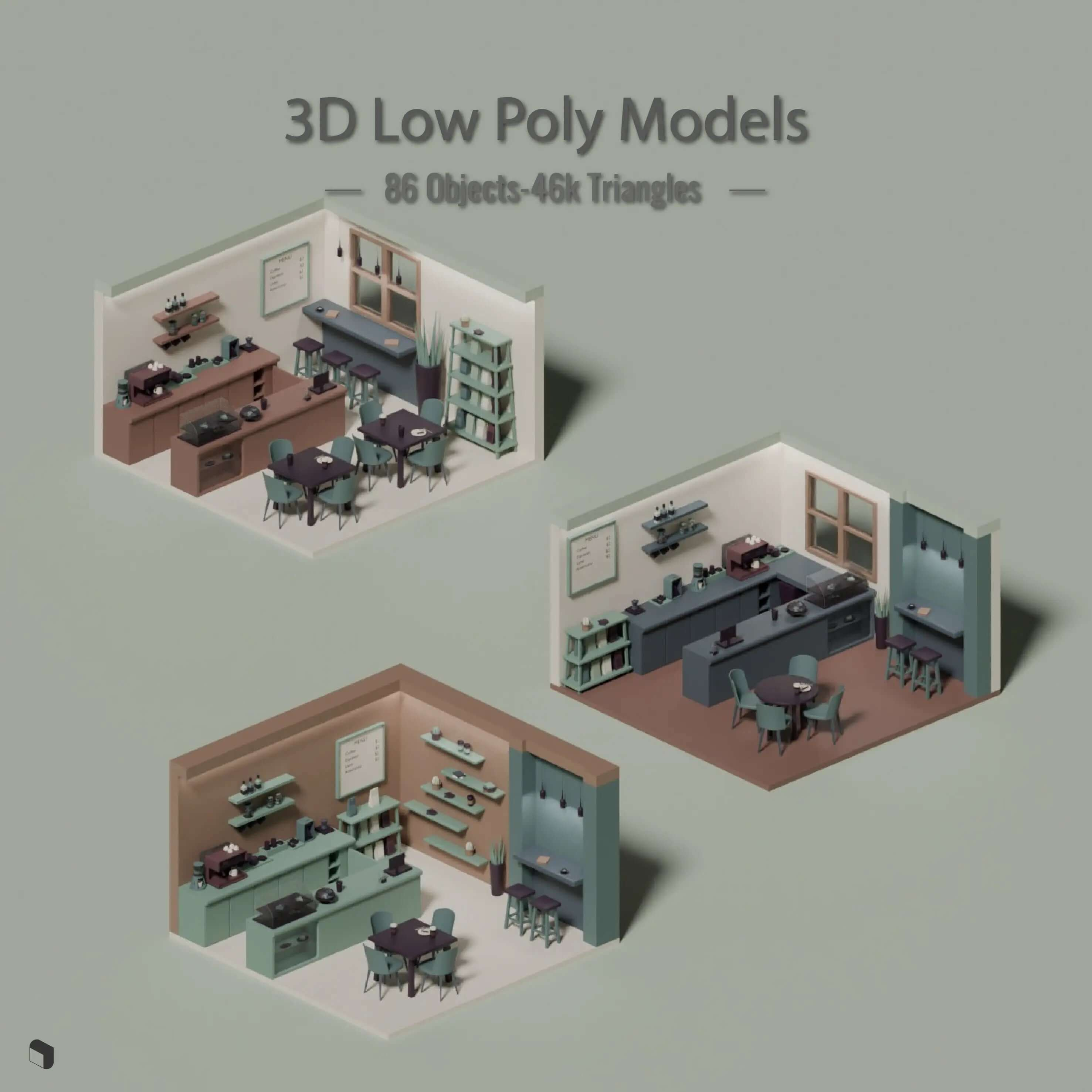 3D Model Low Poly Coffee Shop Setups Digital Artwork drawings | Toffu Co