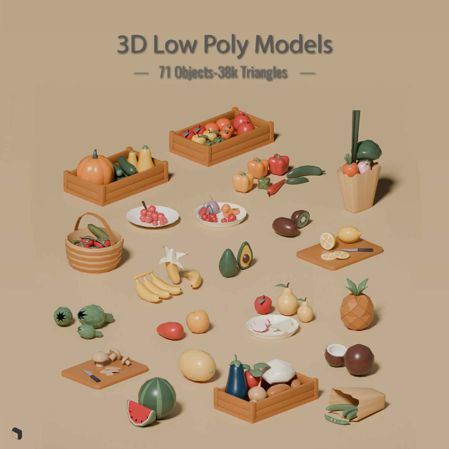 3D Model Low Poly Fruits & Vegetables PNG - Toffu Co