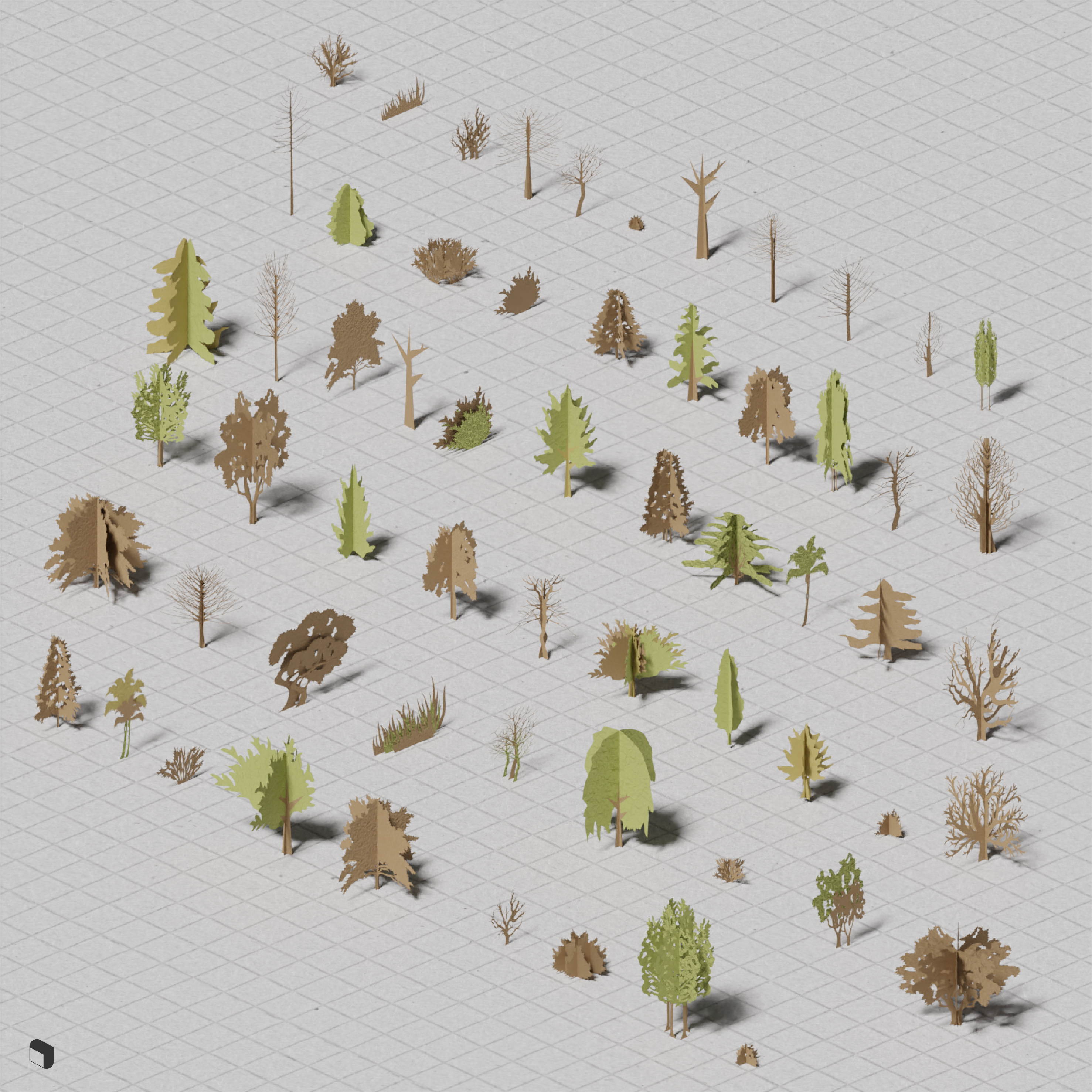 3D Model Cardboard Trees PNG - Toffu Co