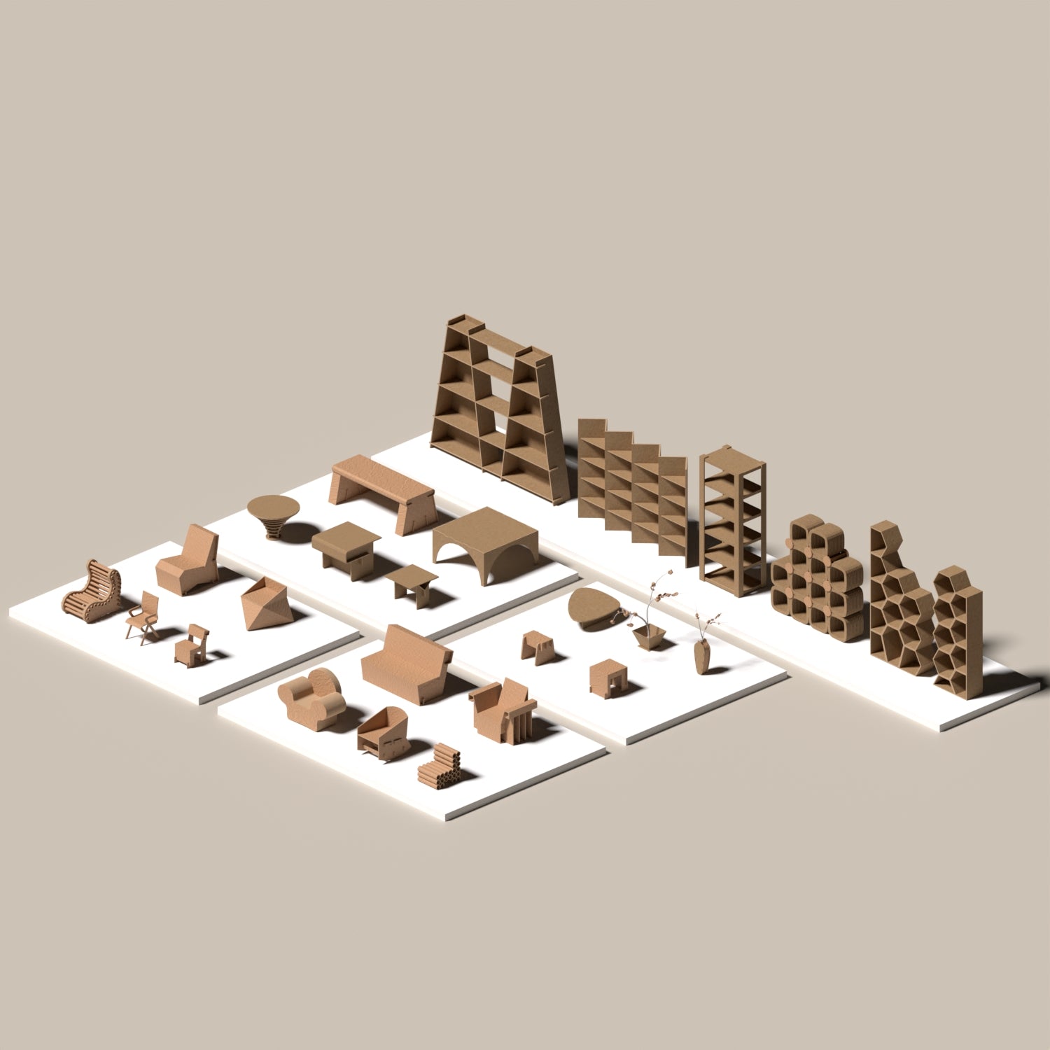 3D Model Cardboard Library PNG - Toffu Co