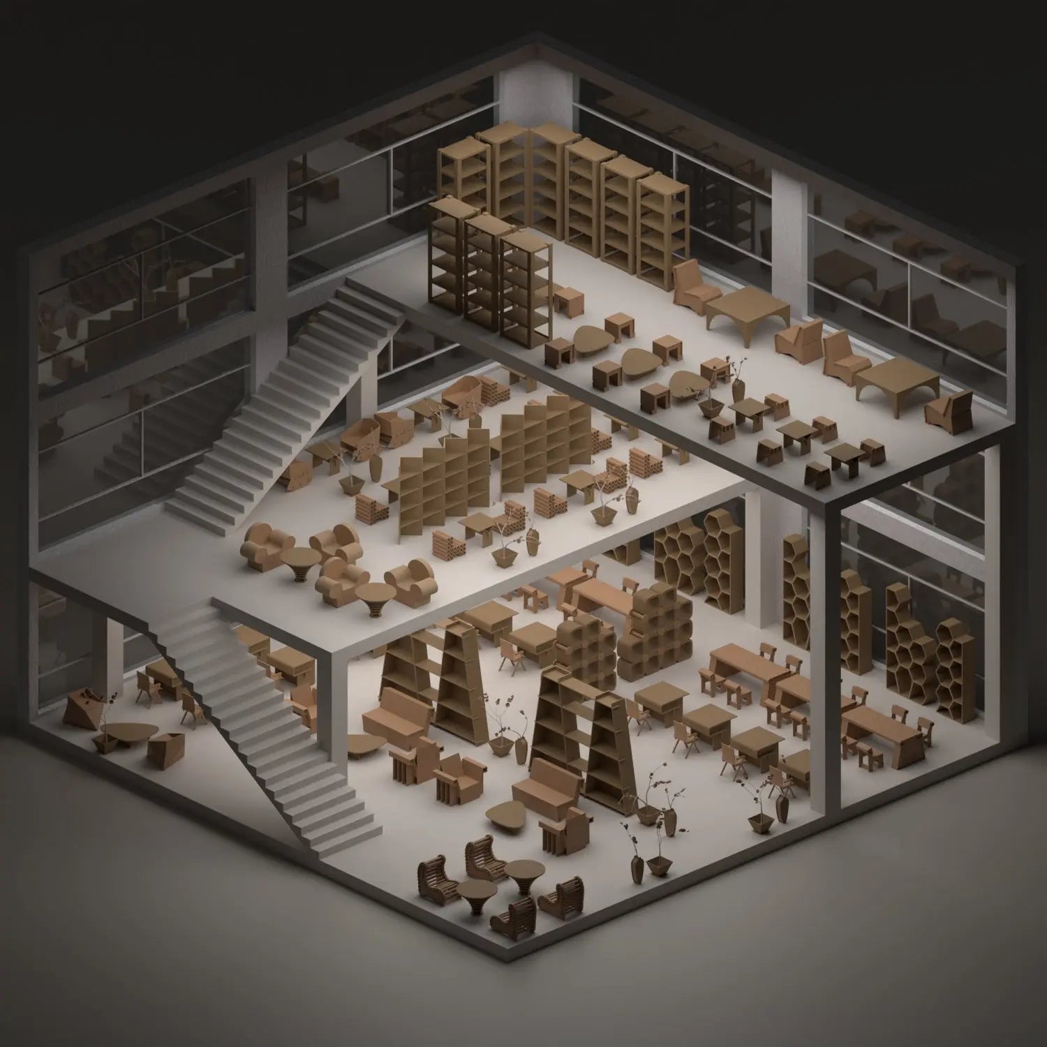 3D Model Cardboard Library – Toffu Co