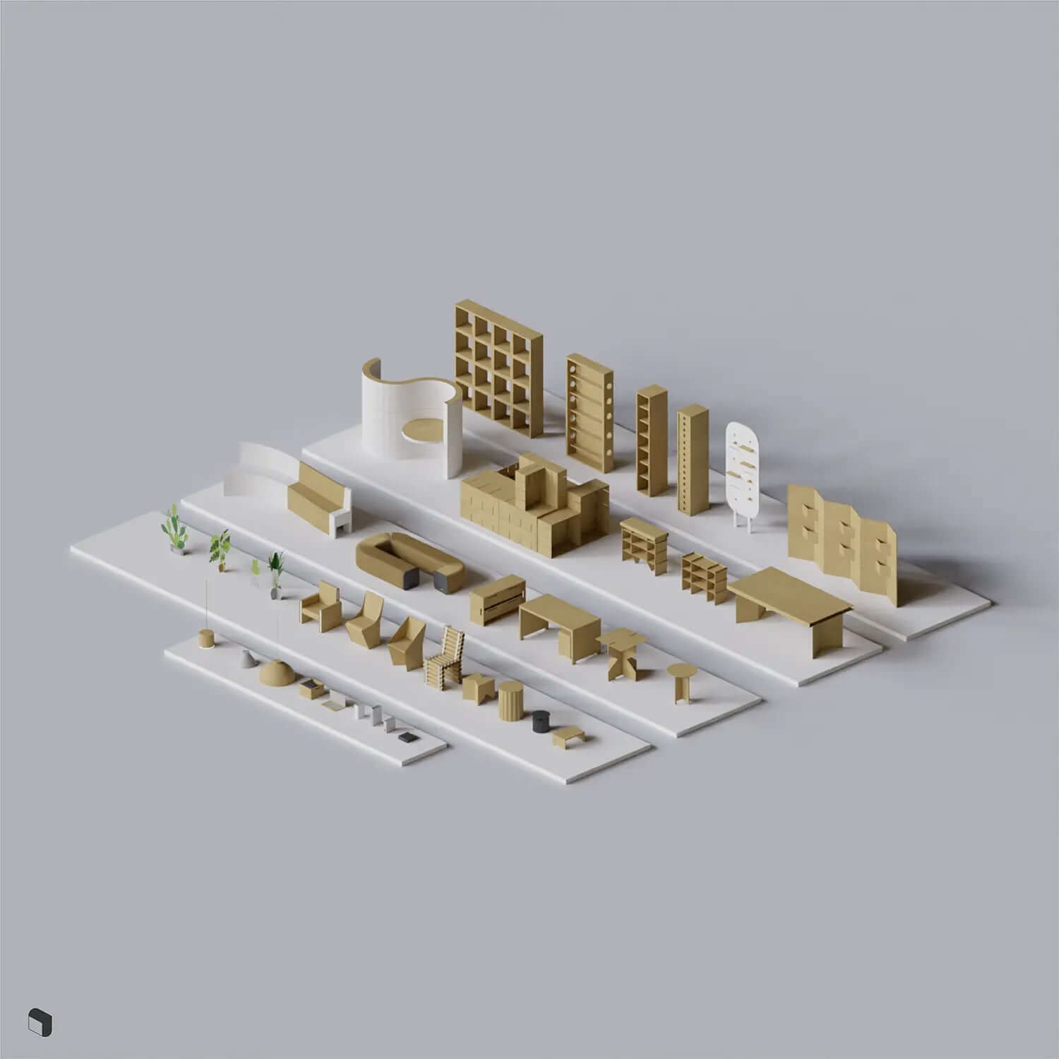3D Model DIY Cardboard Office Digital Artwork drawings | Toffu Co