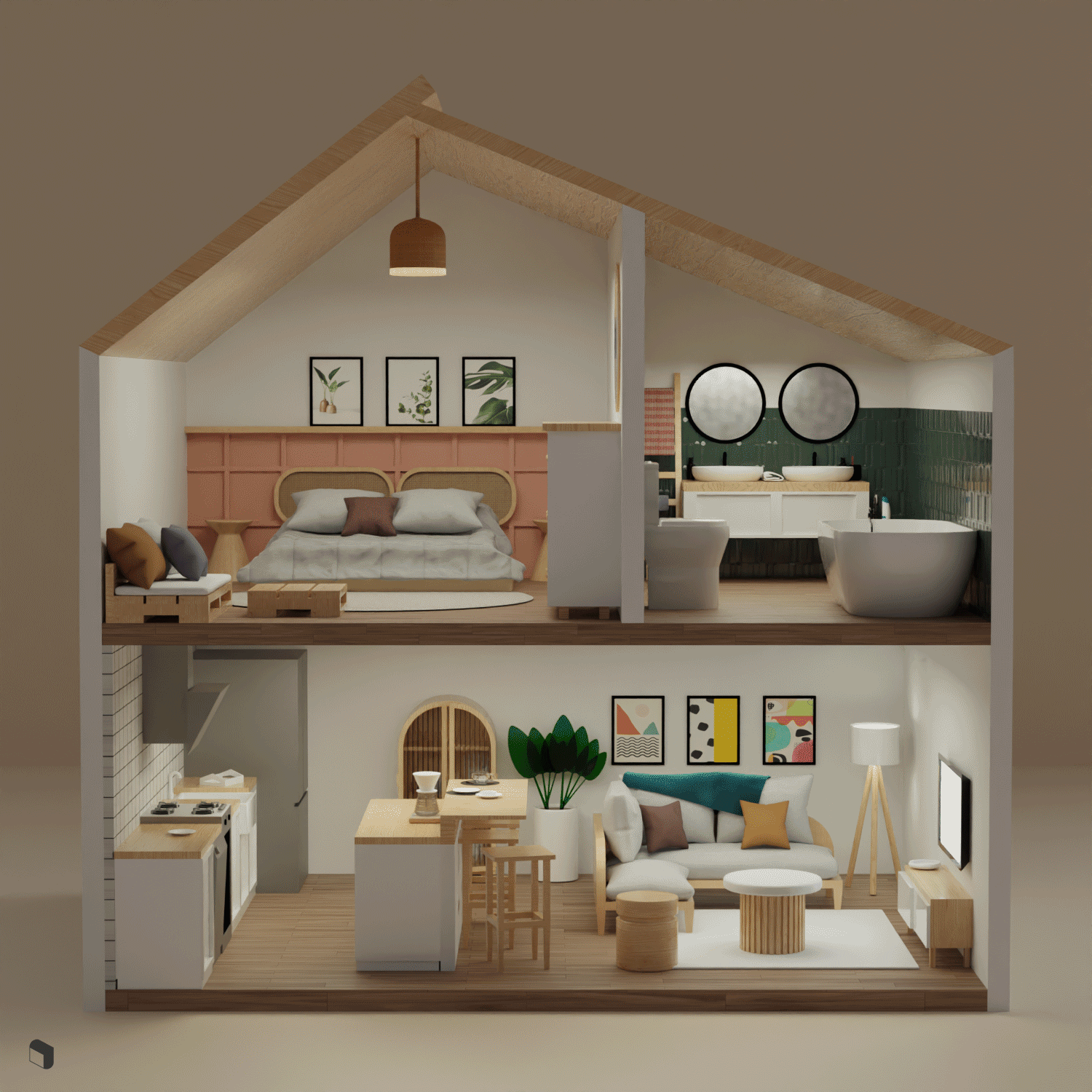 3D Model Dollhouse Digital Artwork drawings | Toffu Co