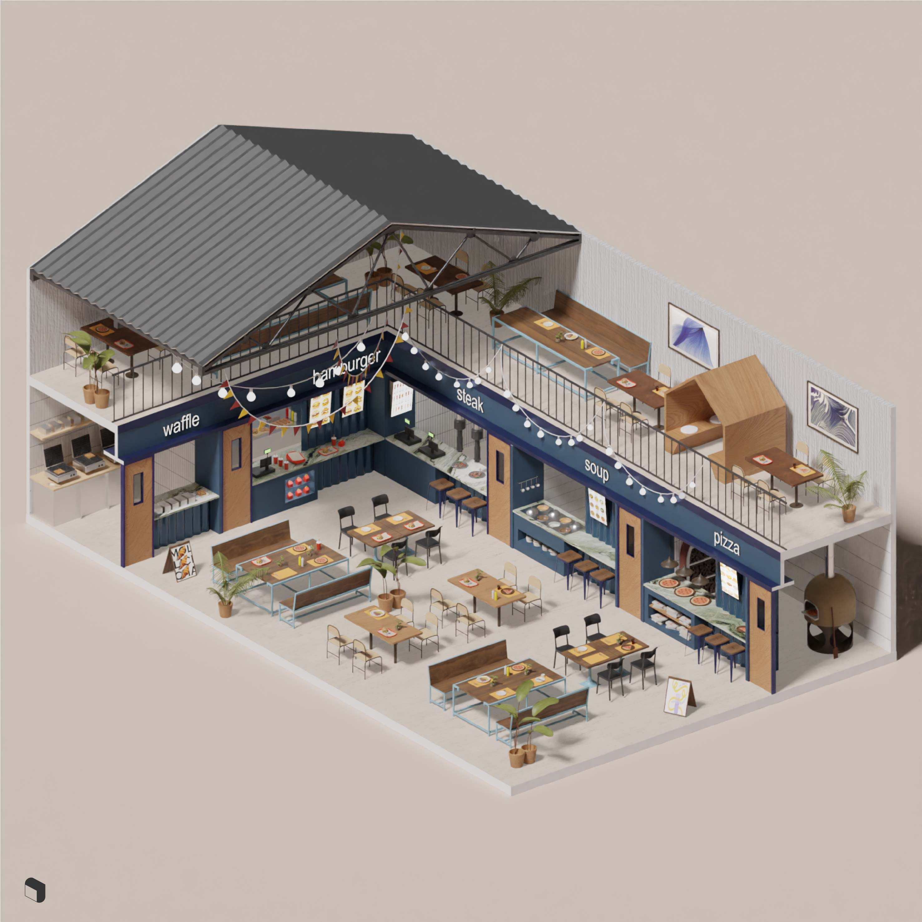 3D Model Food Hall PNG - Toffu Co