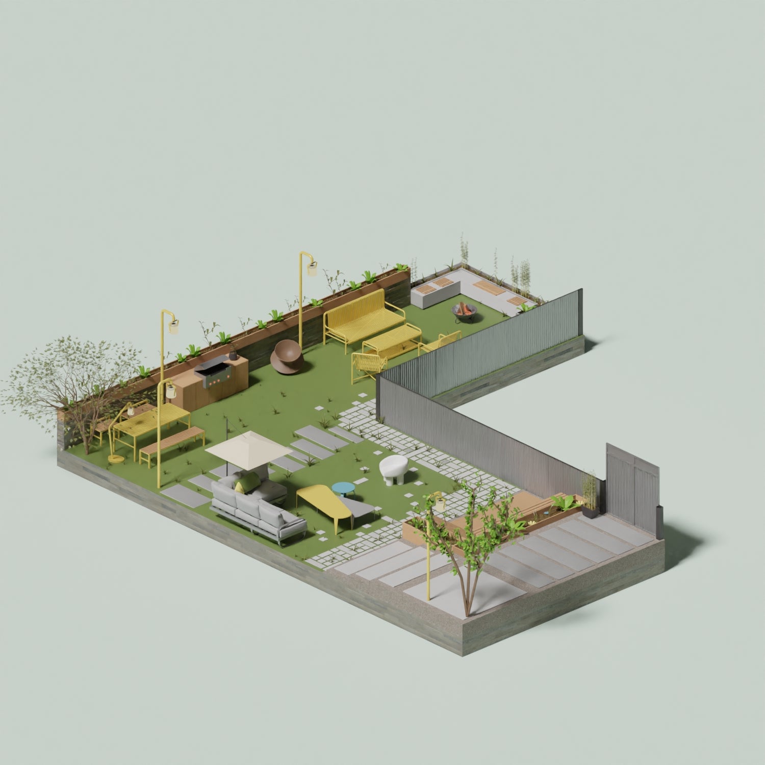 3D Model Architect Office Garden PNG - Toffu Co