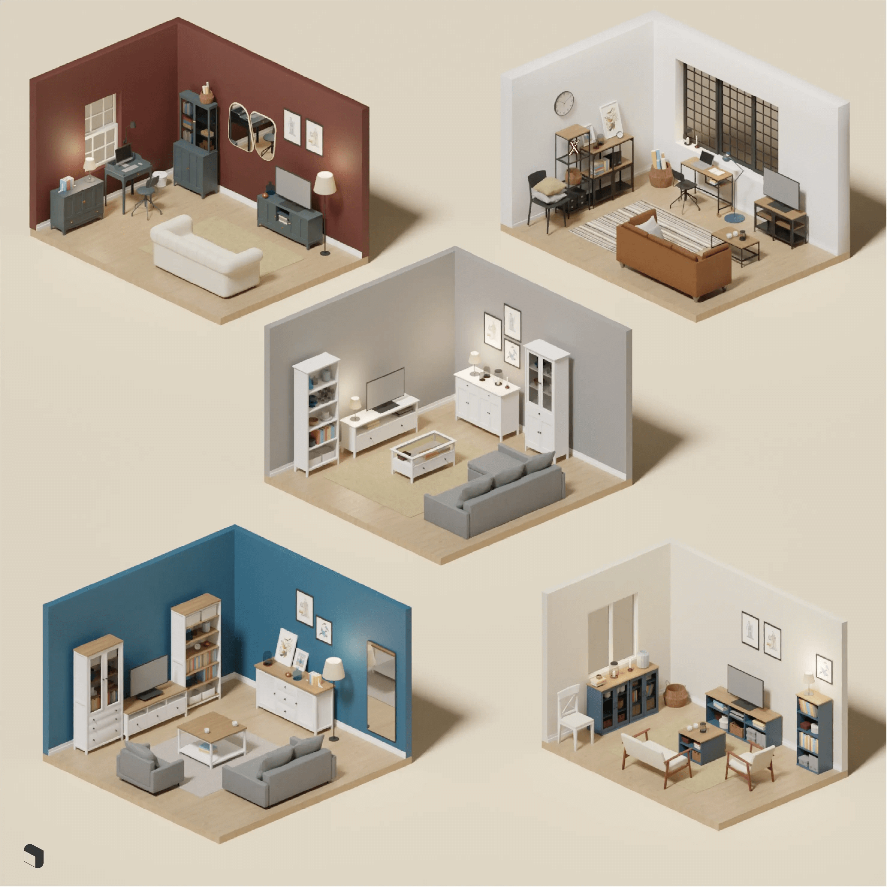 3D Model Ikea Living Room Setups Digital Artwork drawings | Toffu Co