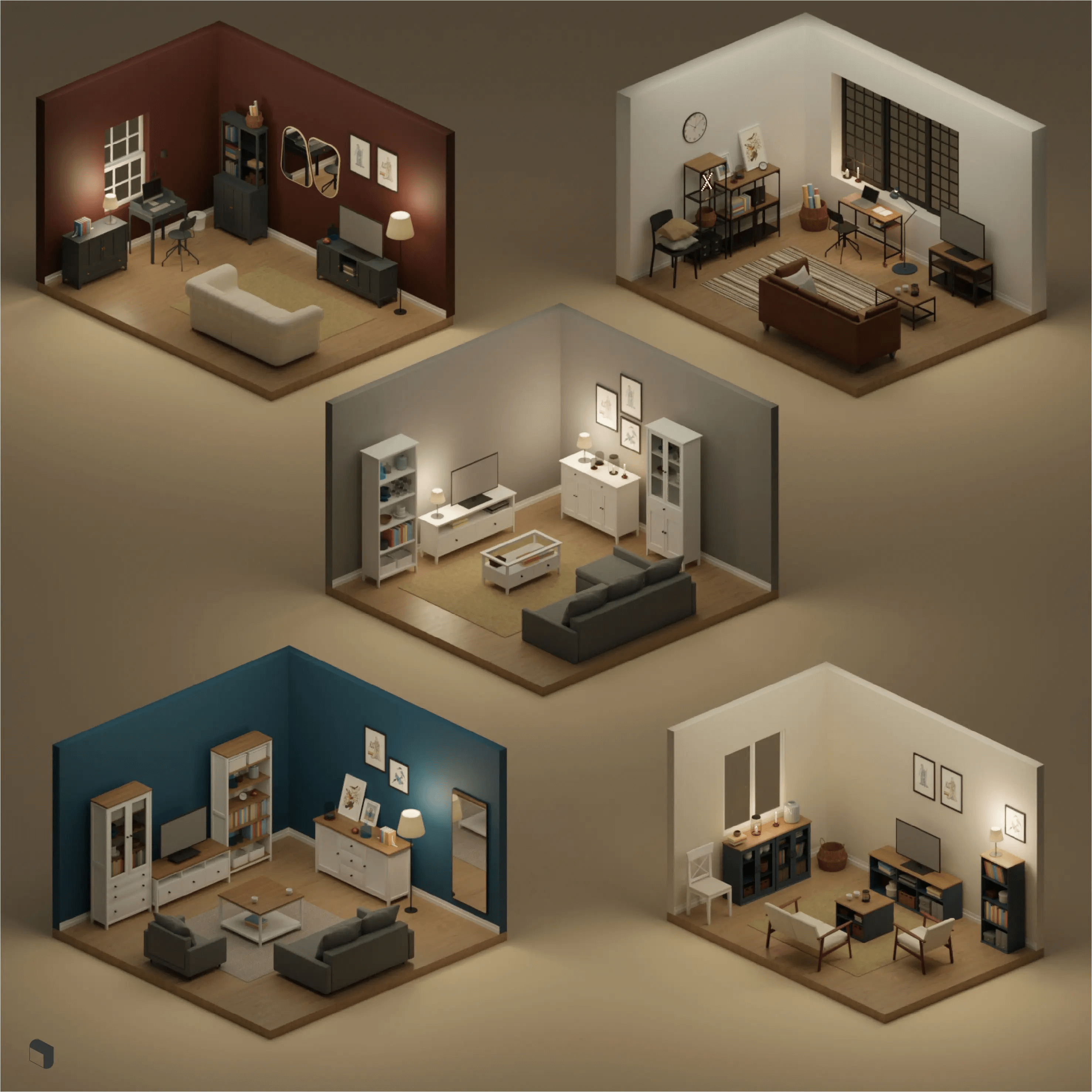 3D Model Ikea Living Room Setups Digital Artwork drawings | Toffu Co