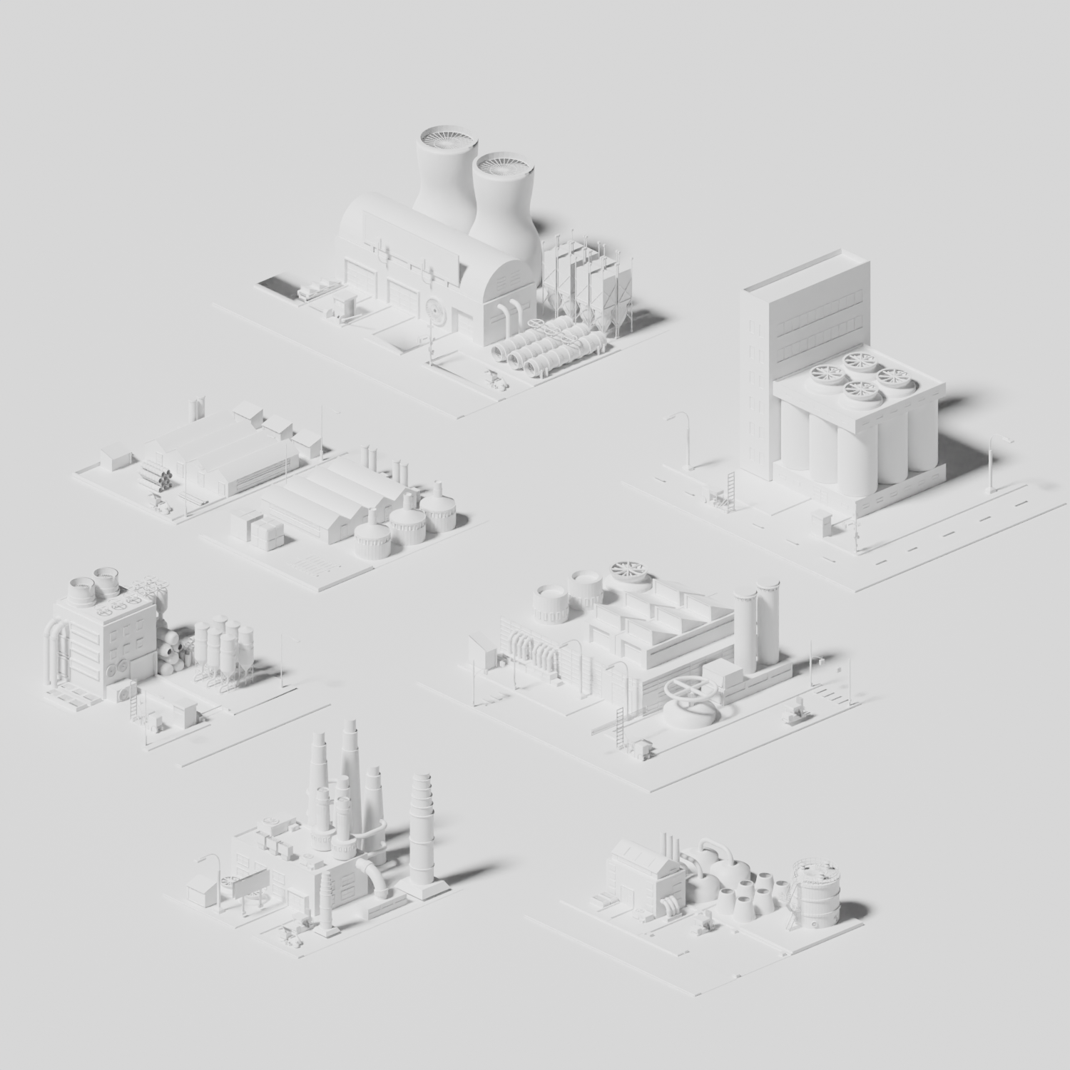 3D Model Factory Buildings PNG - Toffu Co