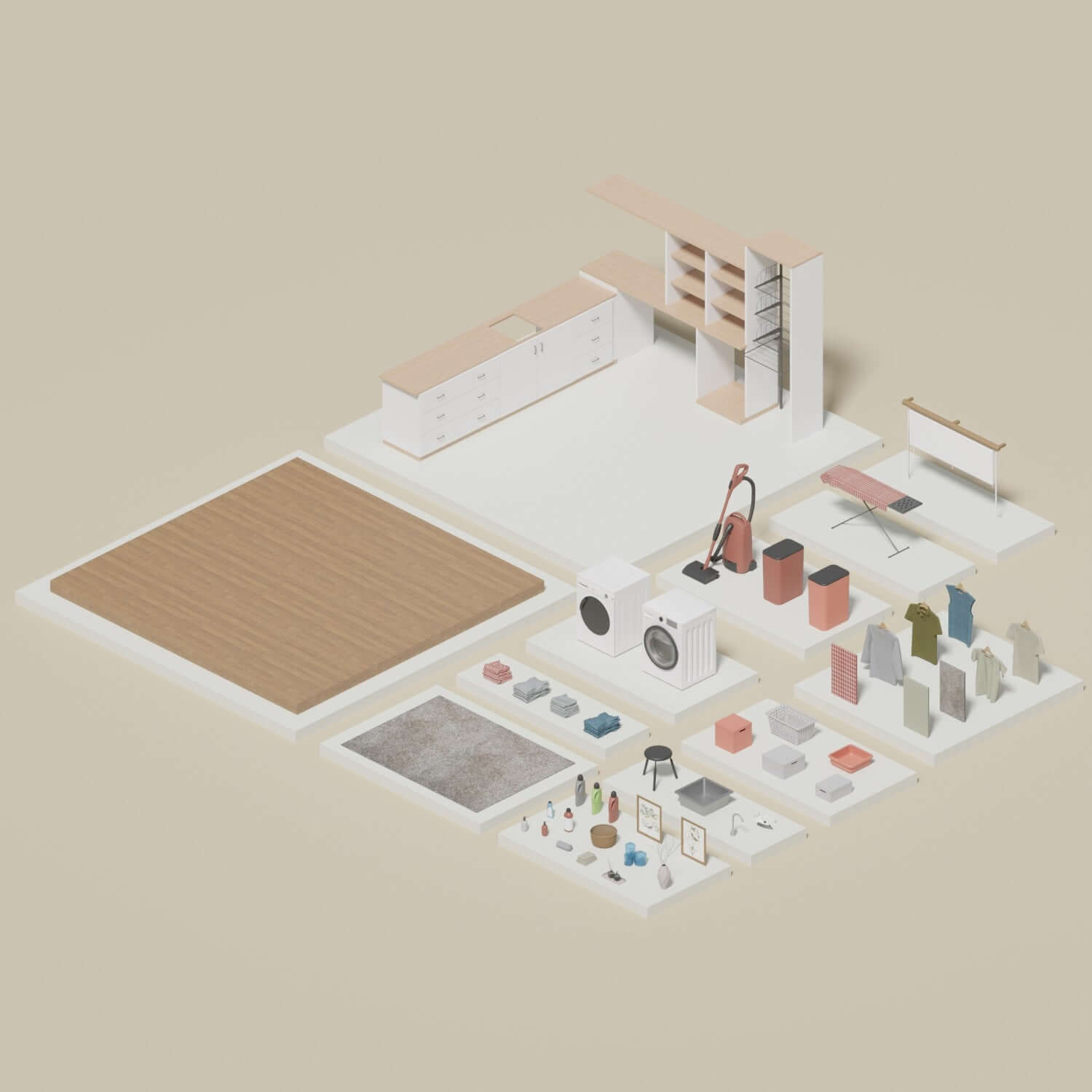 3D Model Laundry Room Digital Artwork drawings | Toffu Co