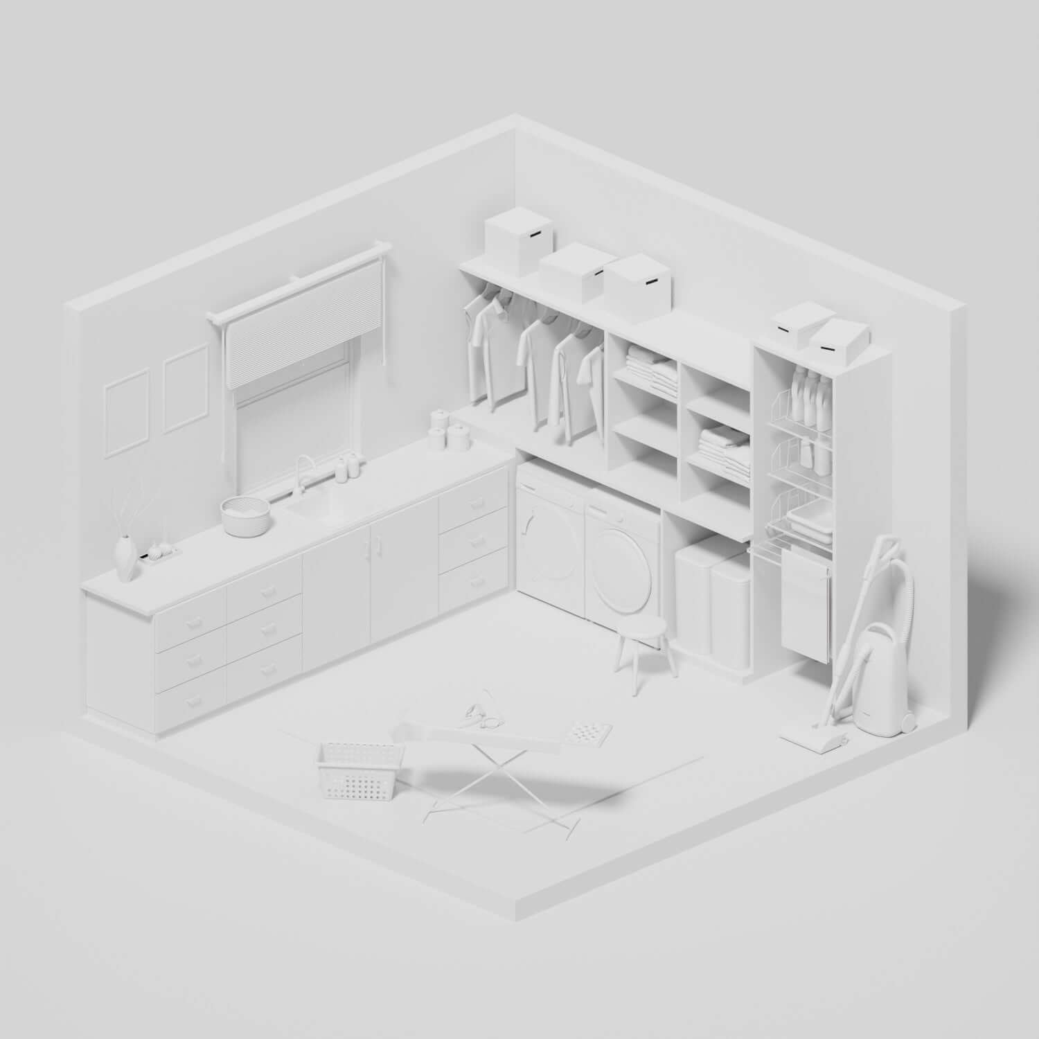 3D Model Laundry Room Digital Artwork drawings | Toffu Co