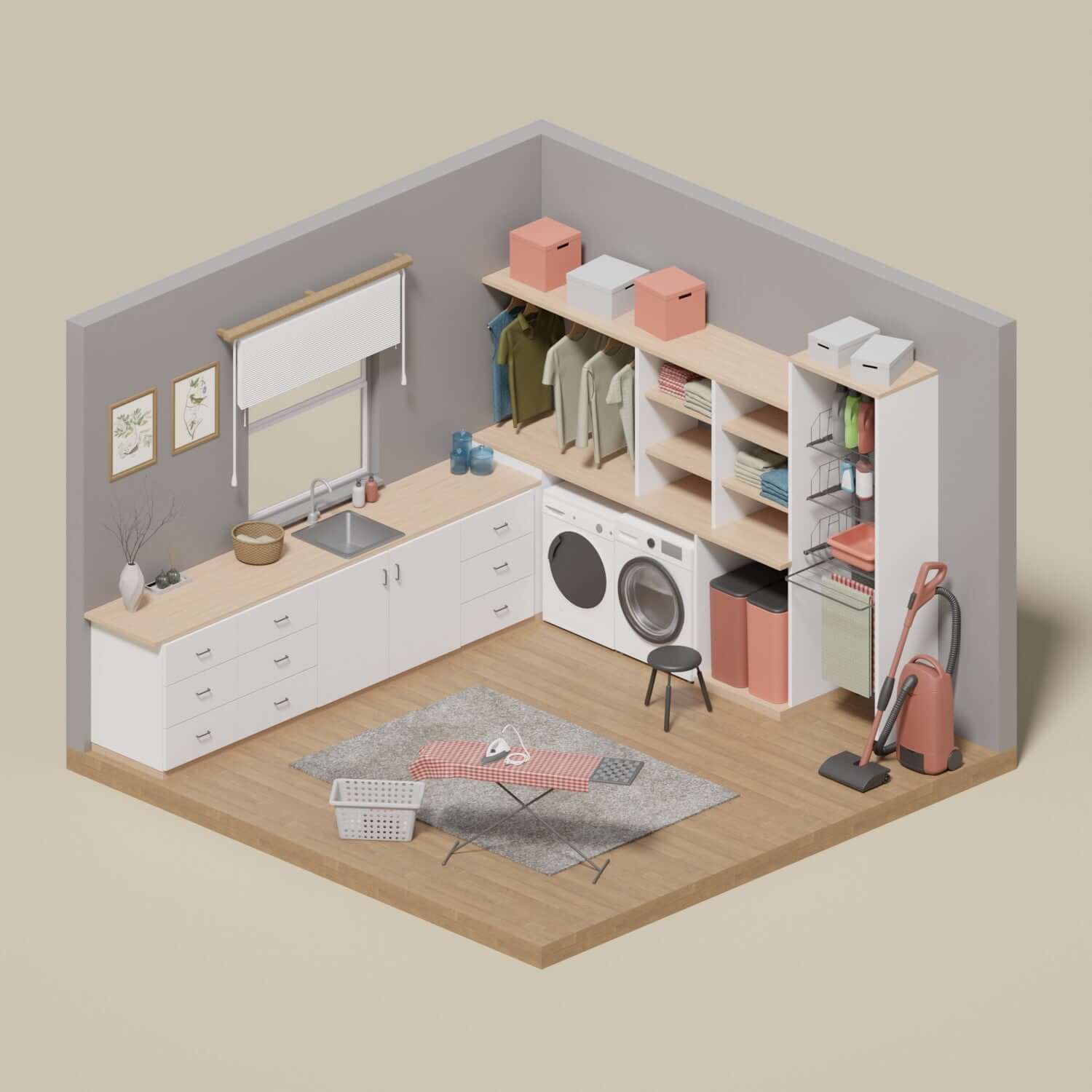 3D Model Laundry Room Digital Artwork drawings | Toffu Co