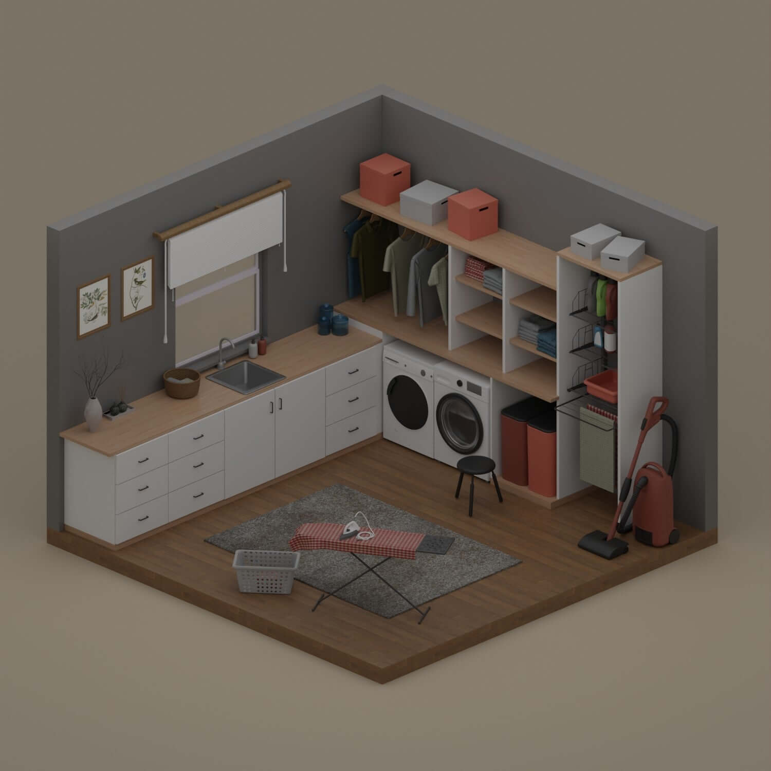 3D Model Laundry Room Digital Artwork drawings | Toffu Co