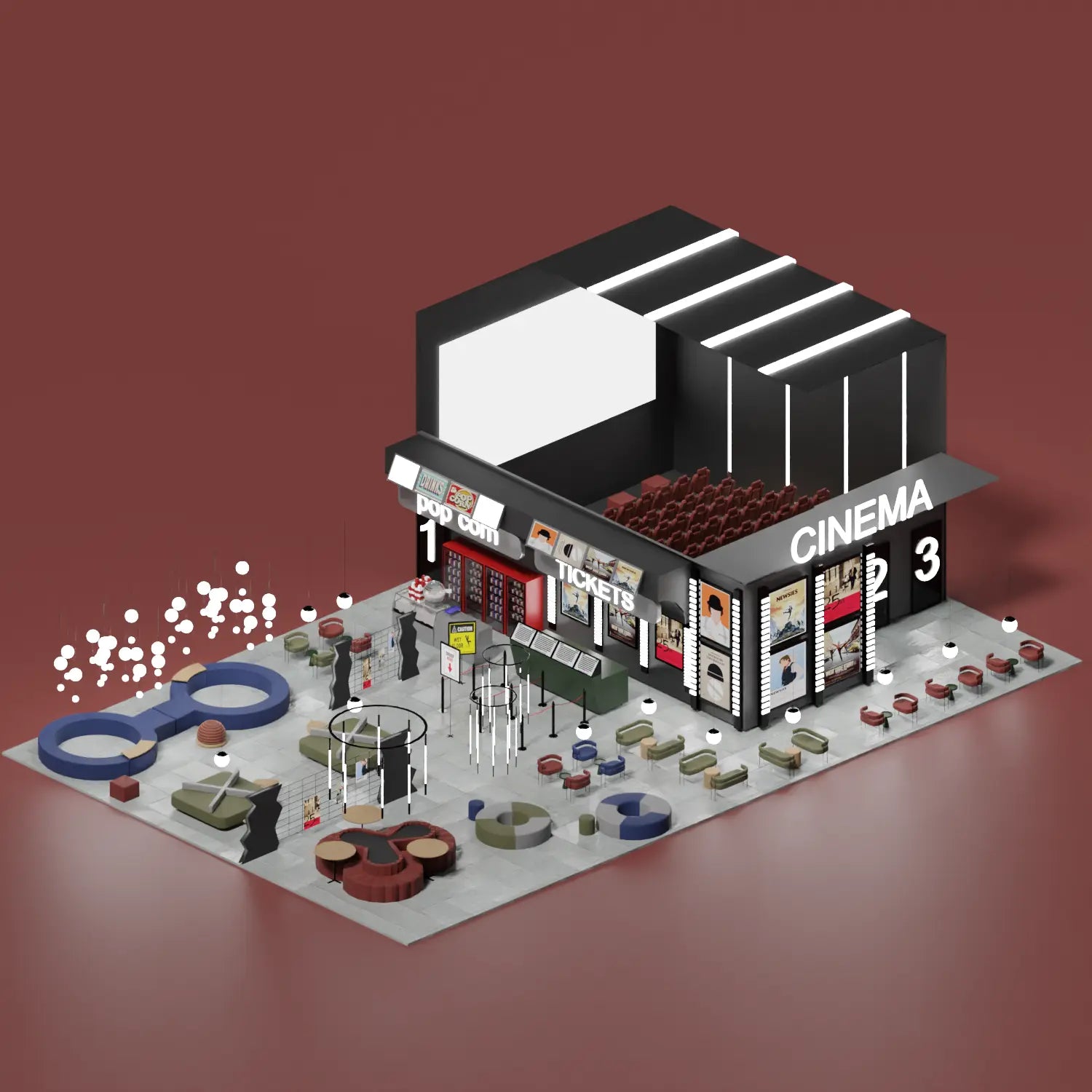 3D Model Mall Cinema Hall Digital Artwork drawings | Toffu Co