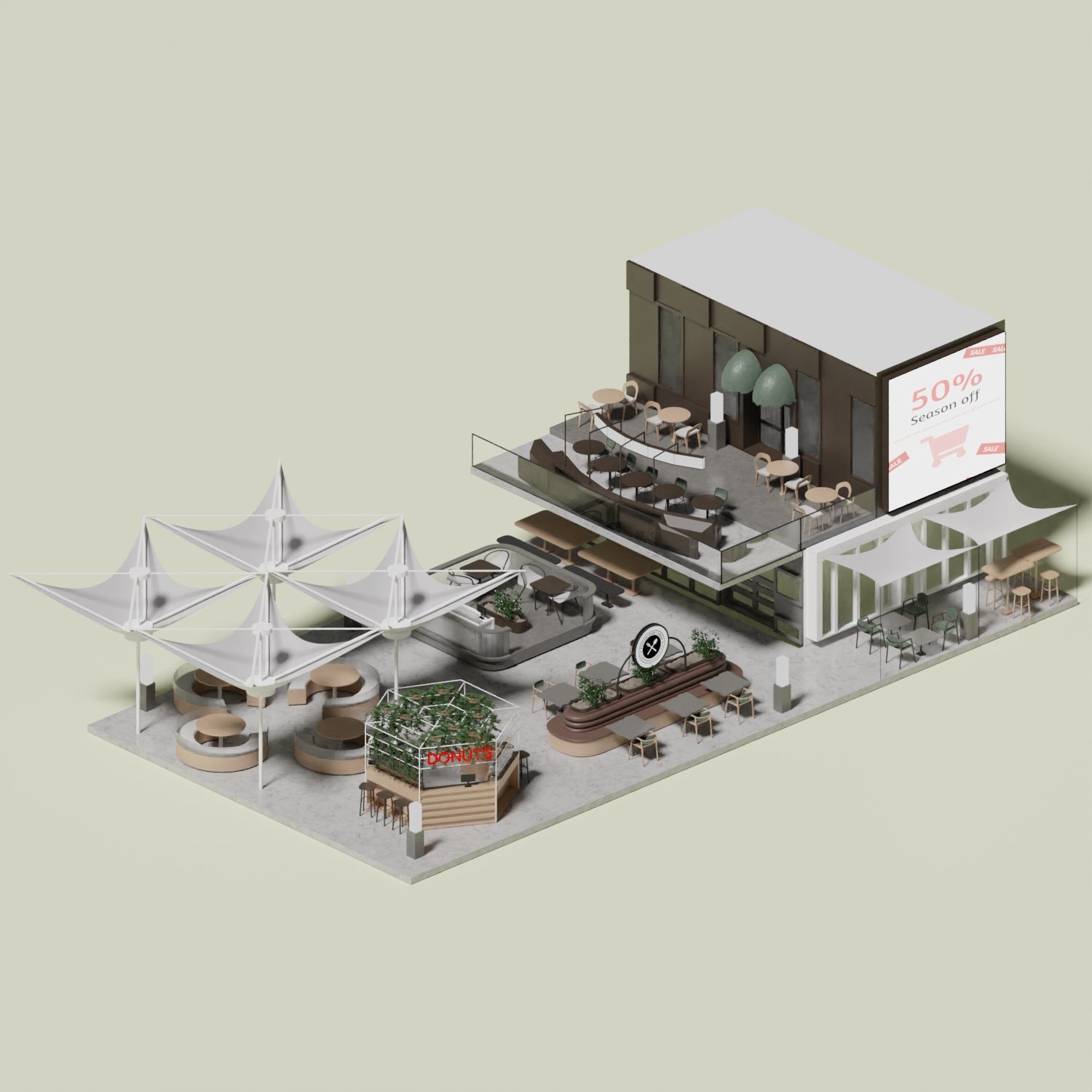 3D Model Mall Food Court PNG - Toffu Co
