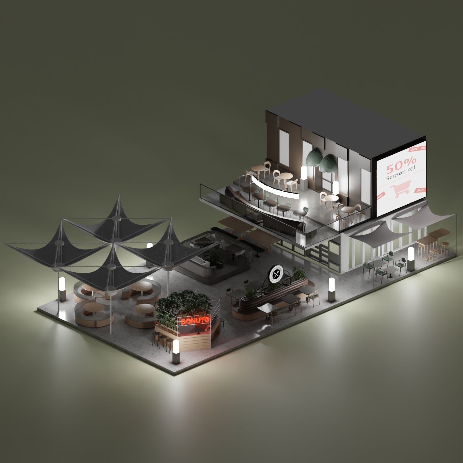 3D Model Mall Food Court PNG - Toffu Co