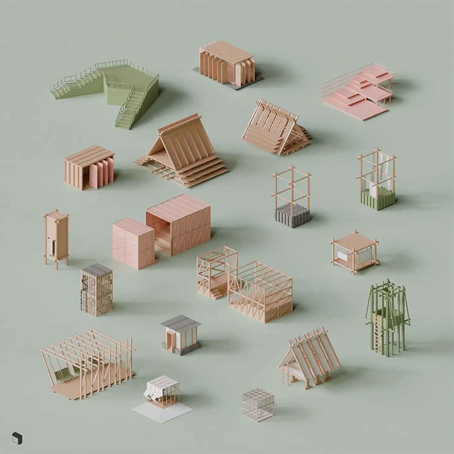 3D Model Pavilion Structures 2 Digital Artwork drawings | Toffu Co