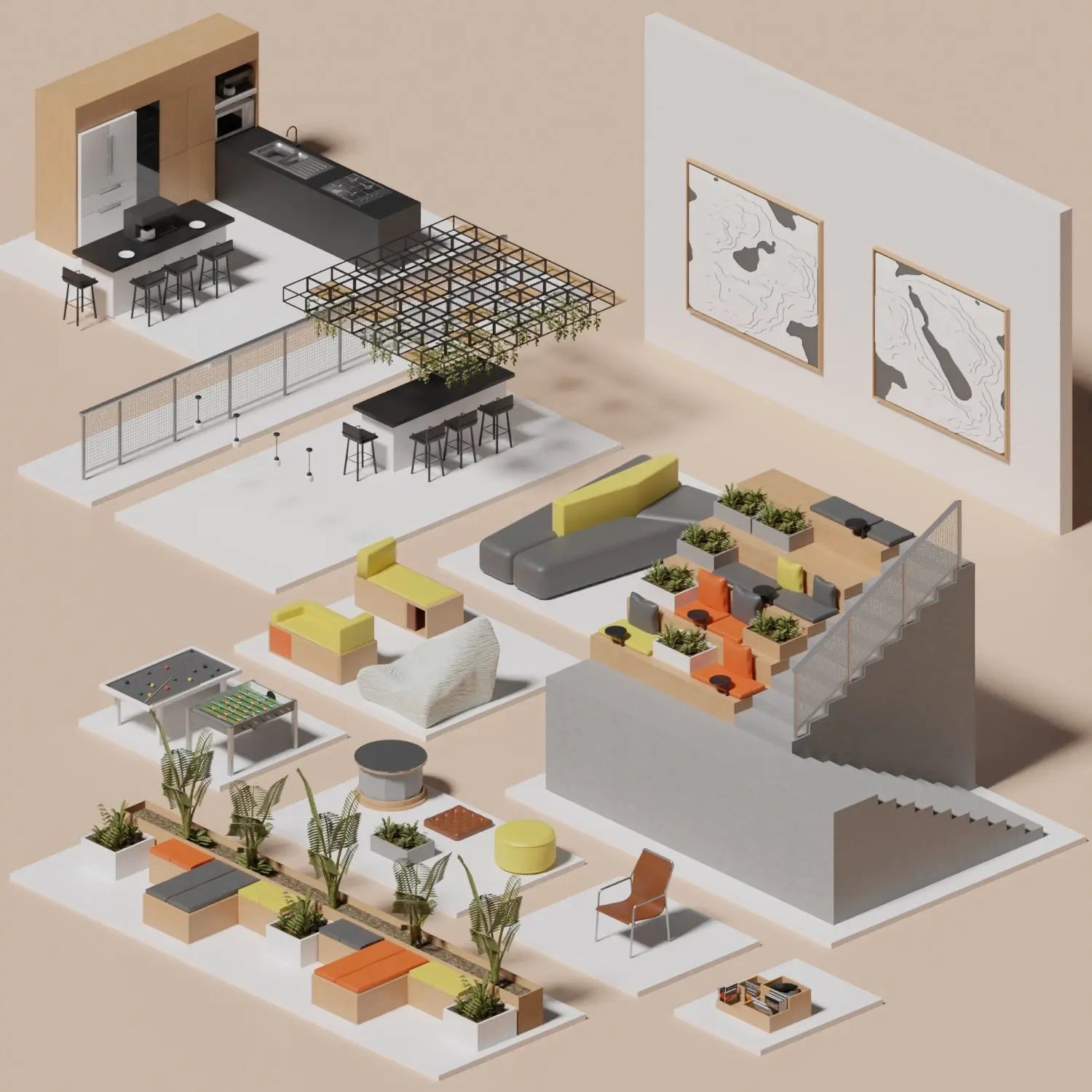 3D Model Architect Office Rest Area – Toffu Co