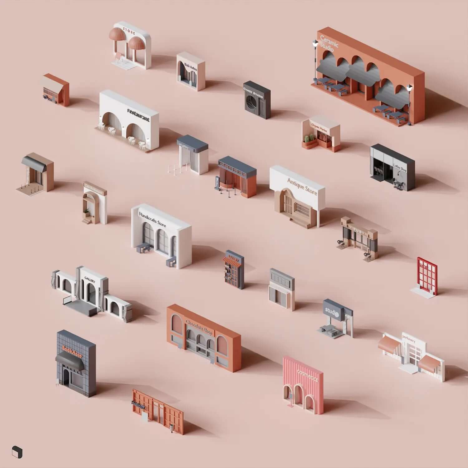 3D Model Storefronts Digital Artwork drawings | Toffu Co