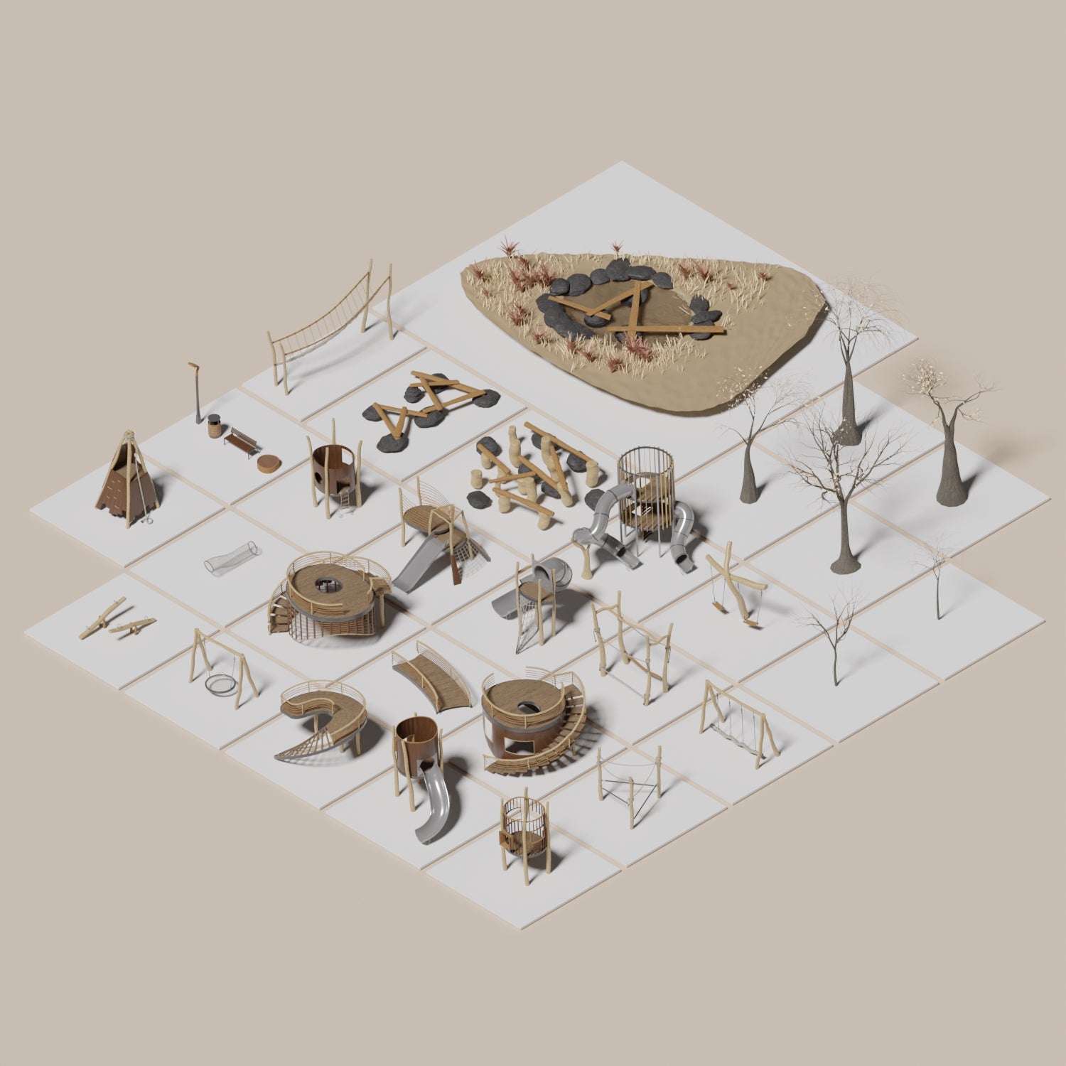 3D Model Wooden Playground PNG - Toffu Co