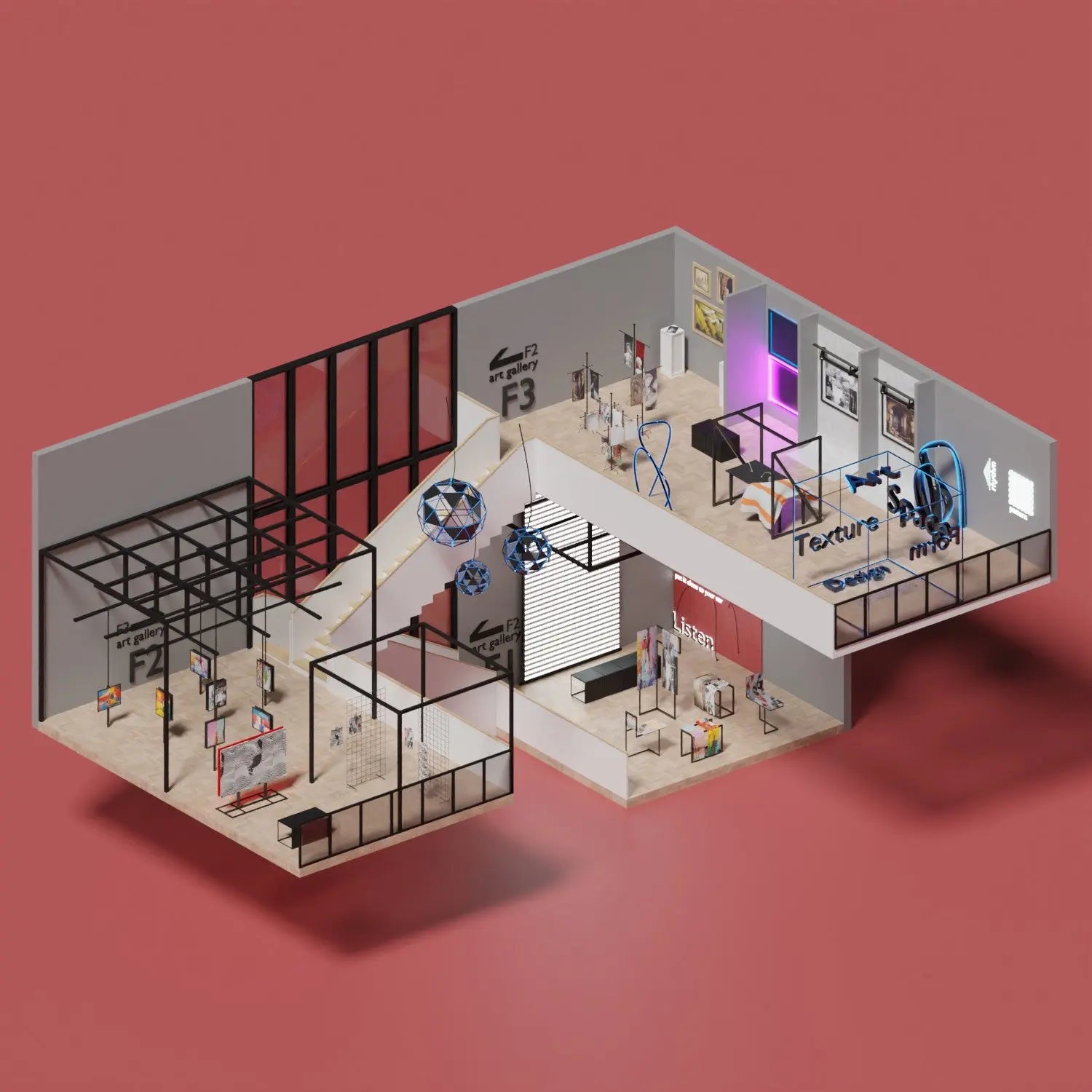 3D Model Art Gallery Digital Artwork drawings | Toffu Co