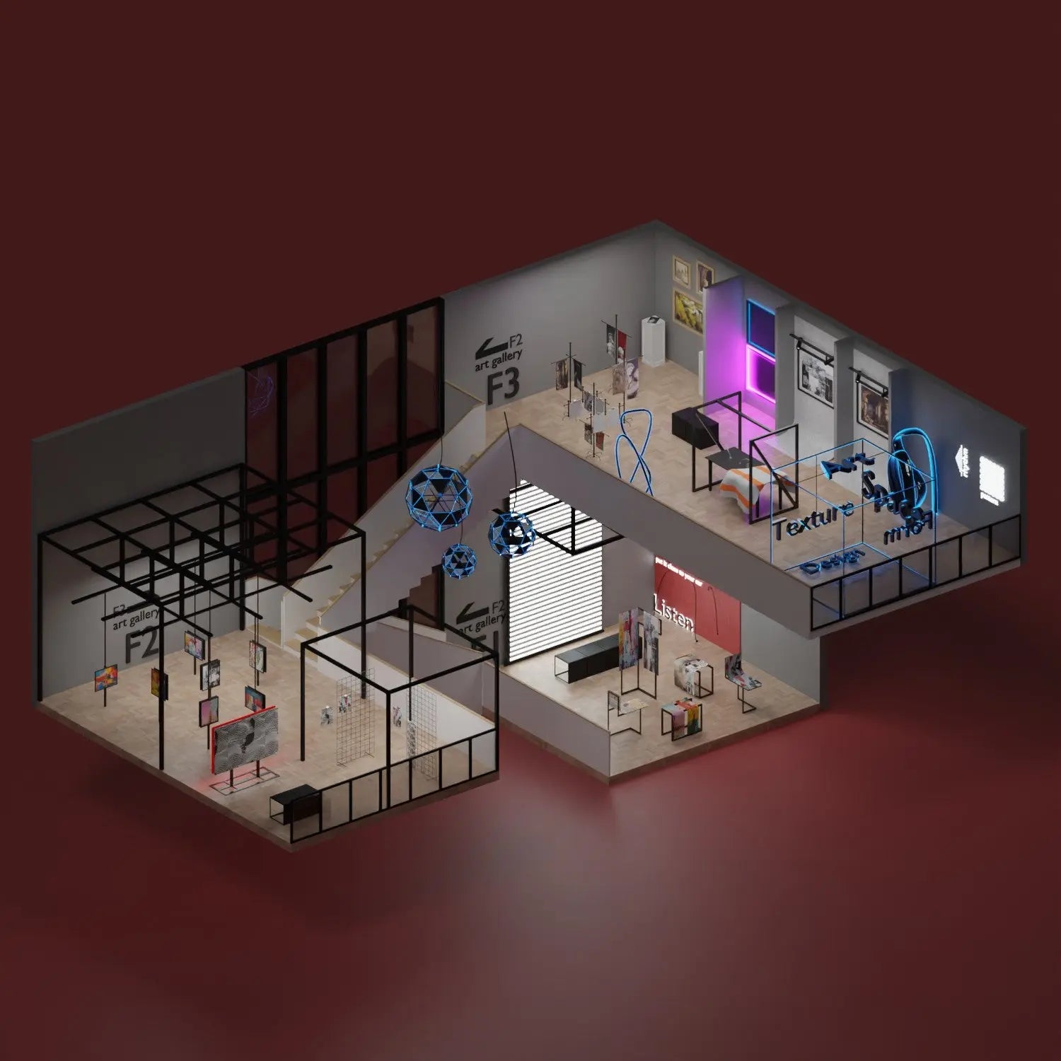 3D Model Art Gallery Digital Artwork drawings | Toffu Co