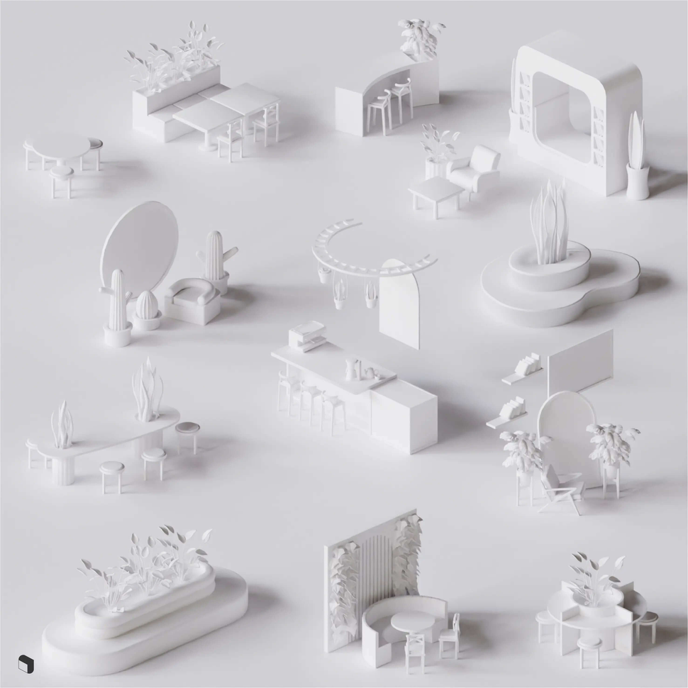 3D Model Botanical Cafe Setups – Toffu Co