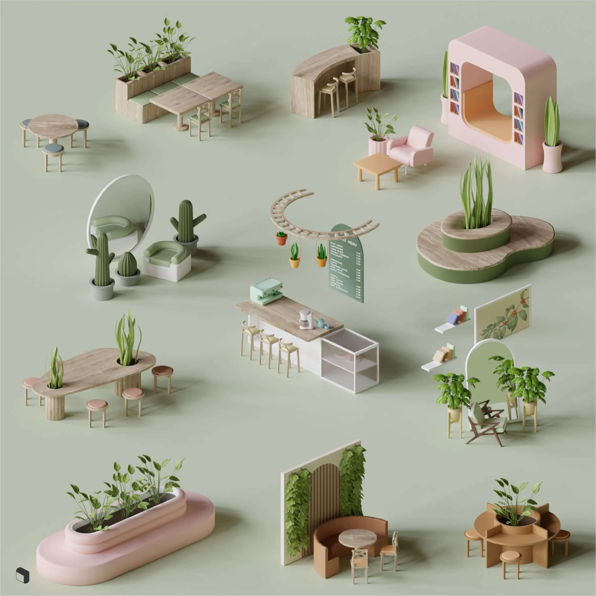 3D Model Botanical Cafe Setups – Toffu Co