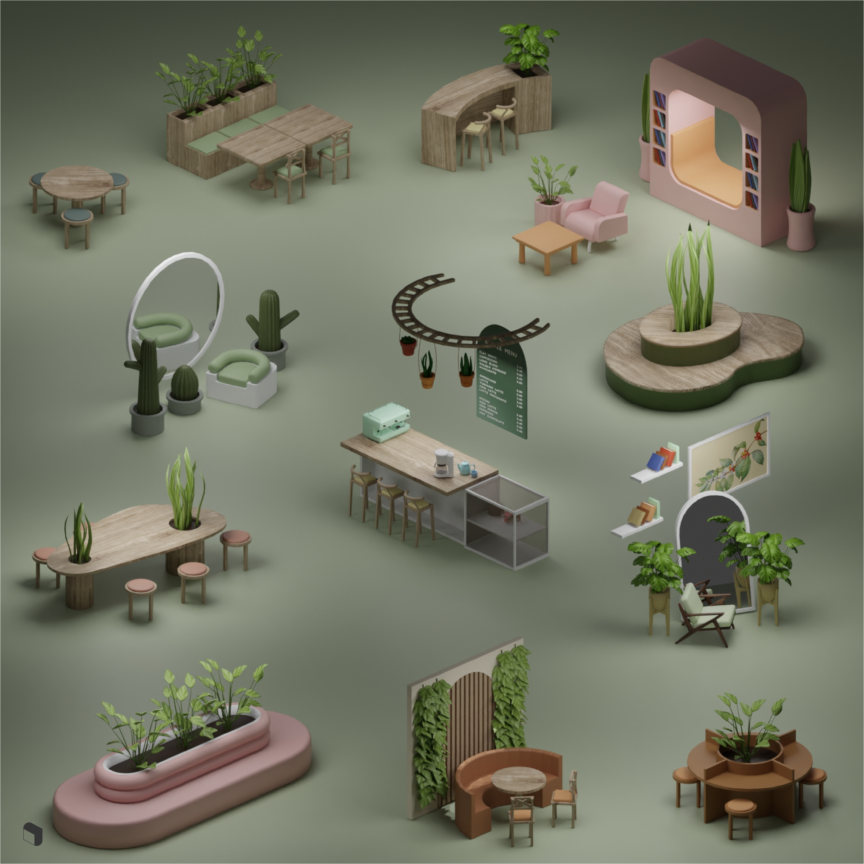 3D Model Botanical Cafe Setups PNG - Toffu Co