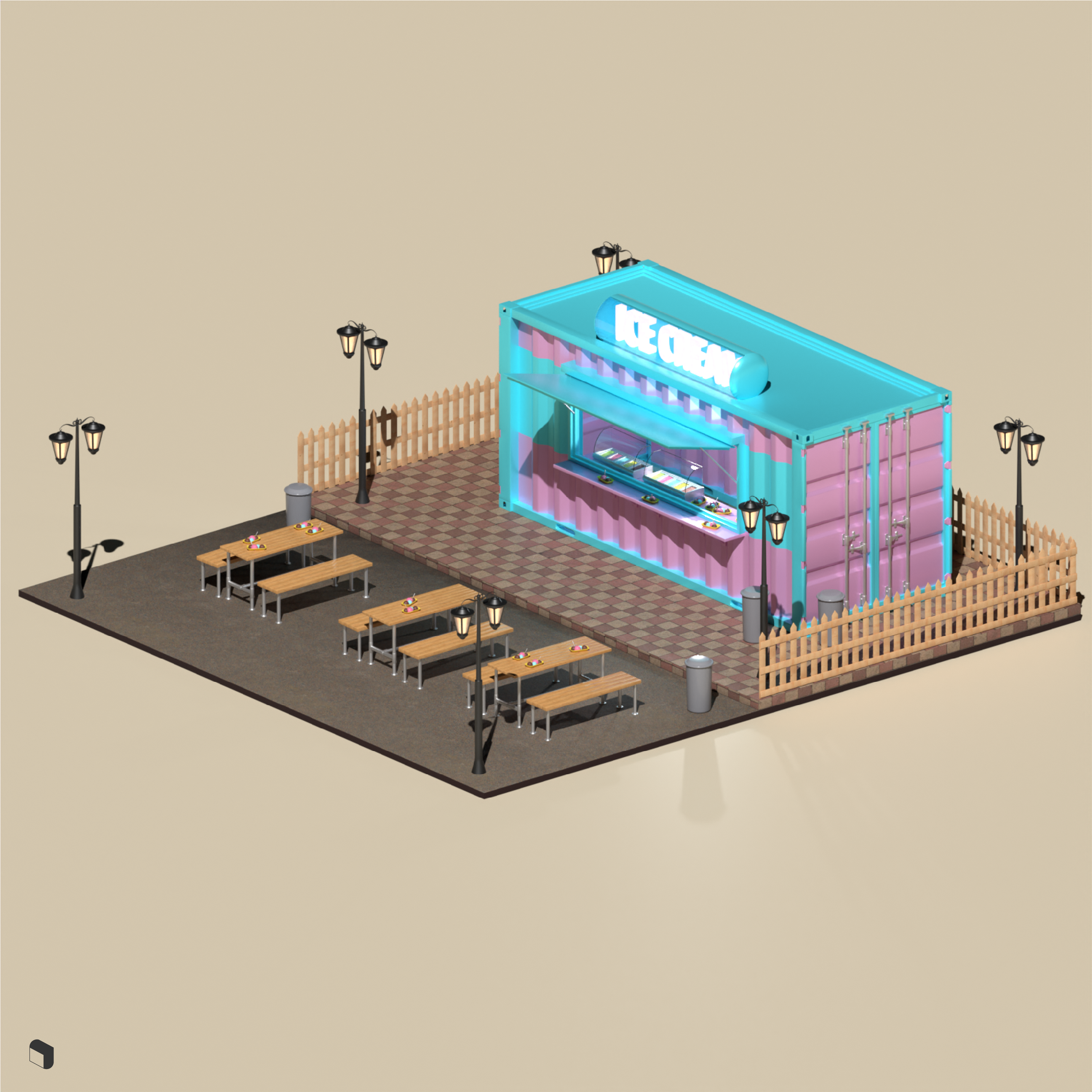3D Model Container Cafes PNG - Toffu Co