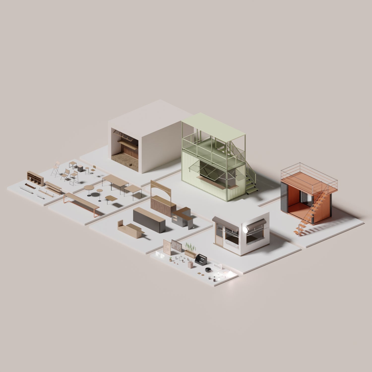 3D Model Tiny Coffee Shop PNG - Toffu Co