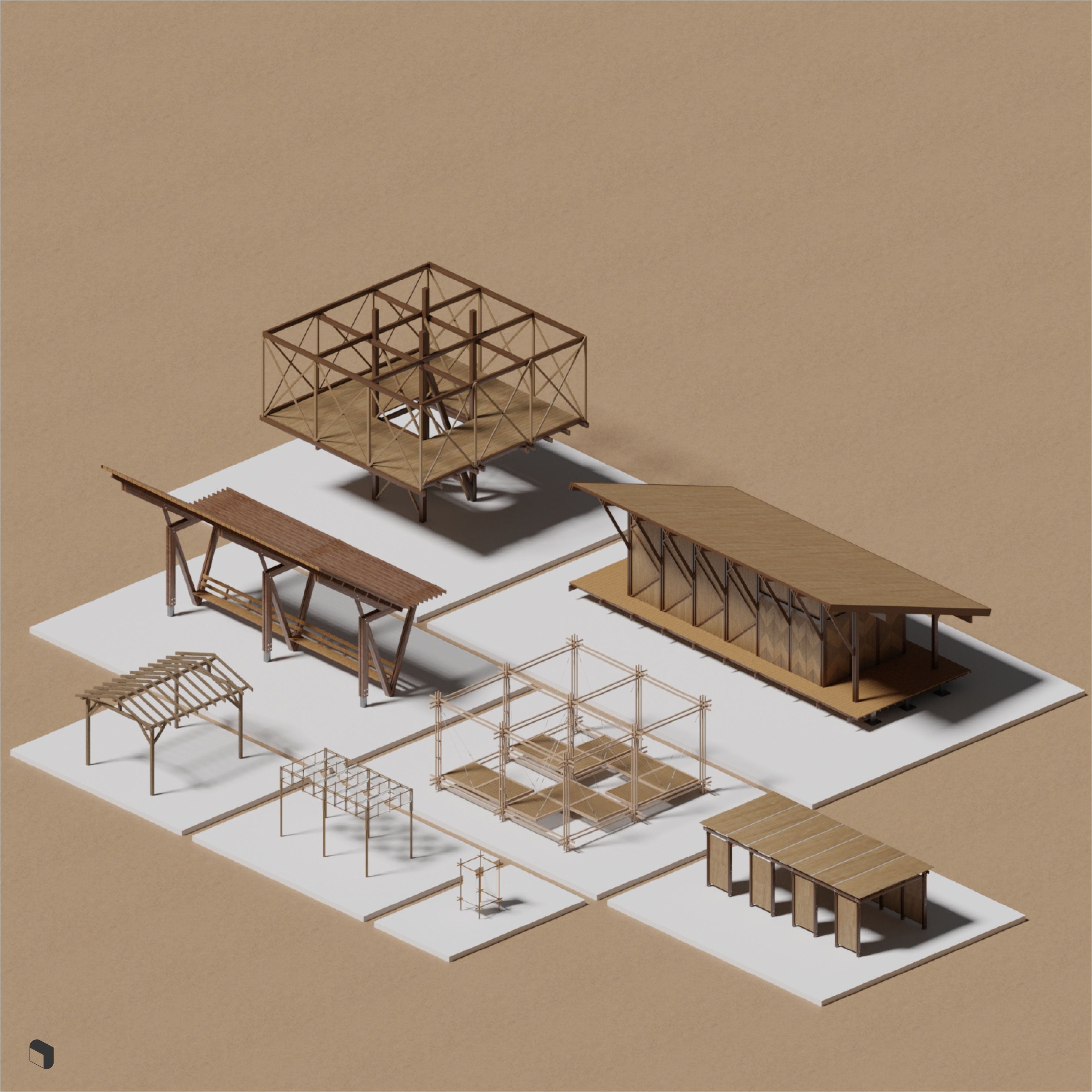3D Model Wooden Structures PNG - Toffu Co