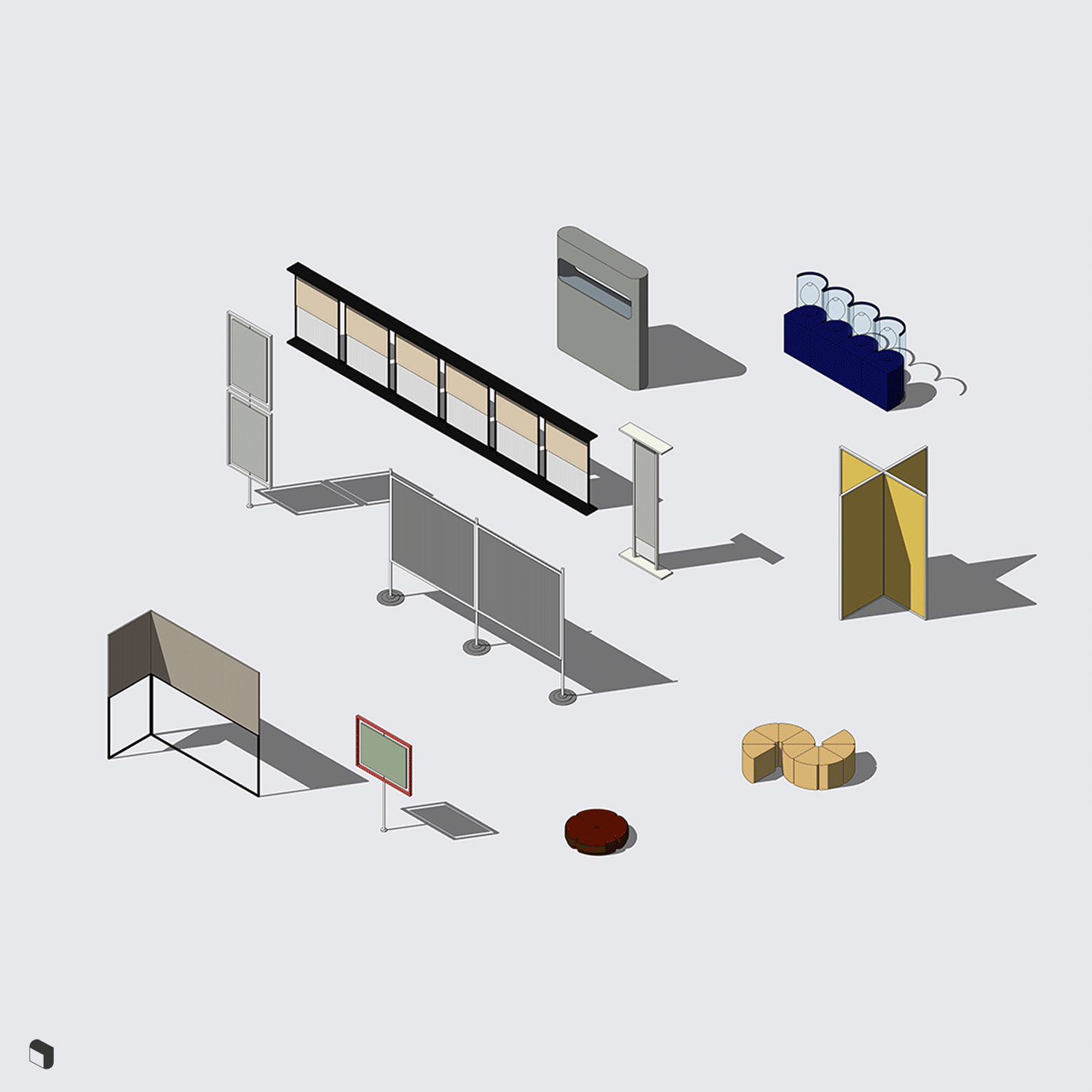 3D Model Revit Parametric Exhibition Furniture PNG - Toffu Co
