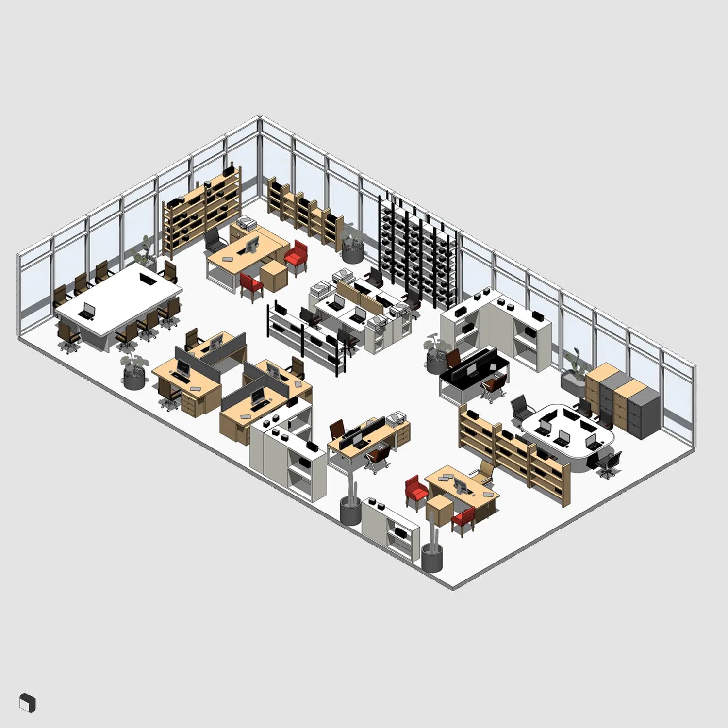 3D Model Revit Parametric Office Setups – Toffu Co