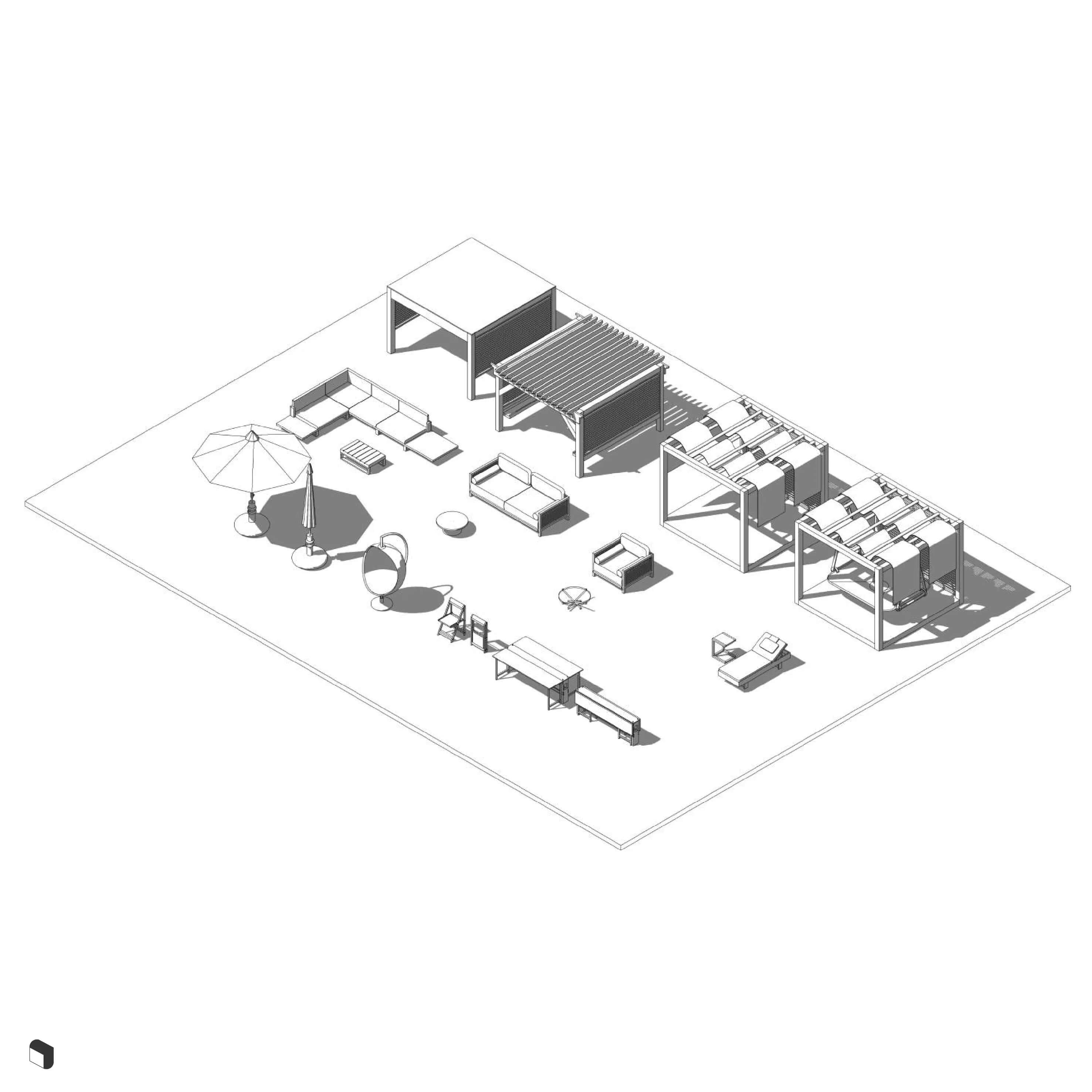 3D Model Revit Parametric Outdoor Furniture | Toffu Co