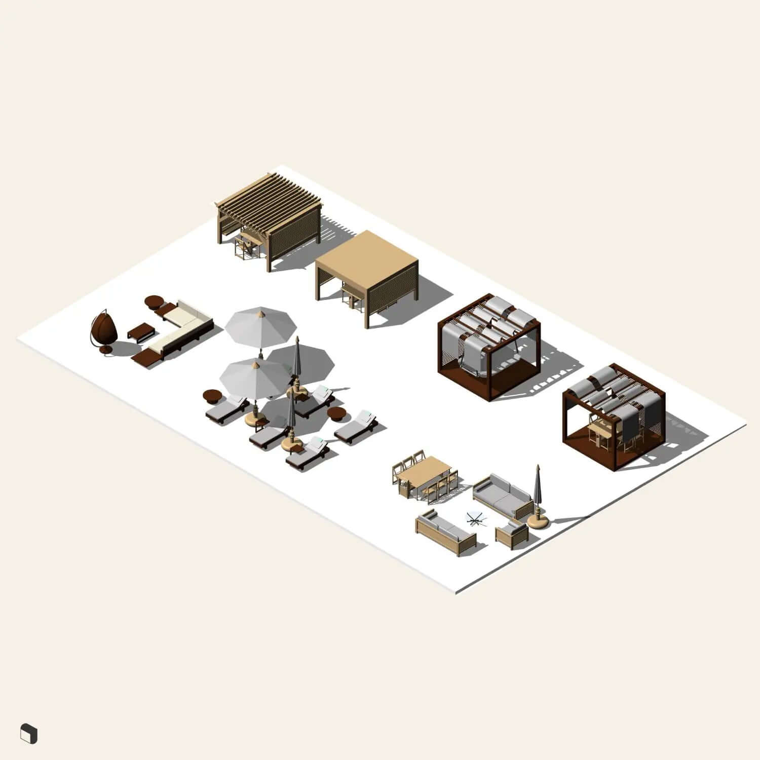 3D Model Revit Parametric Outdoor Furniture | Toffu Co