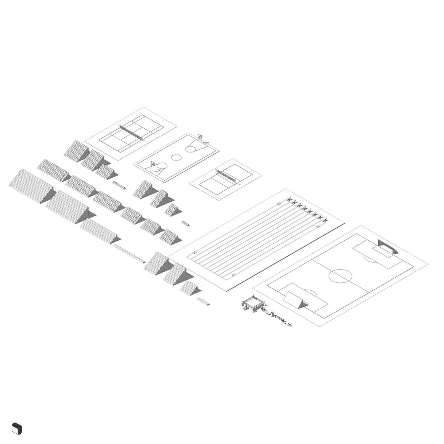 3D Model Revit Sport Center Digital Artwork drawings | Toffu Co