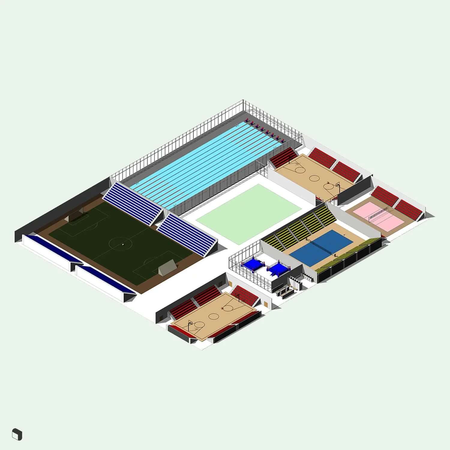 3D Model Revit Sport Center Digital Artwork drawings | Toffu Co
