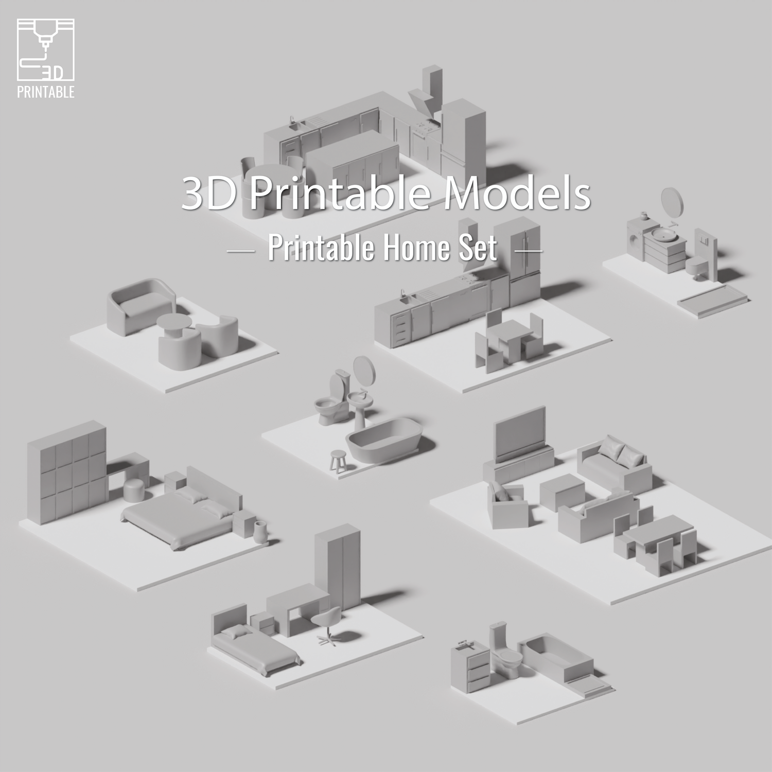 3D Model Printable Home Set PNG - Toffu Co