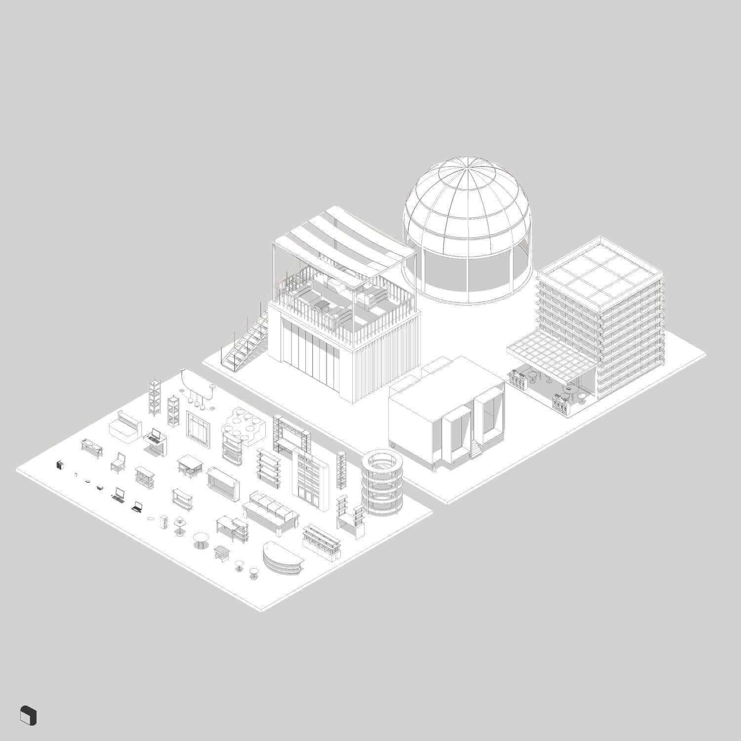 3D Model Revit Tiny Library Digital Artwork drawings | Toffu Co