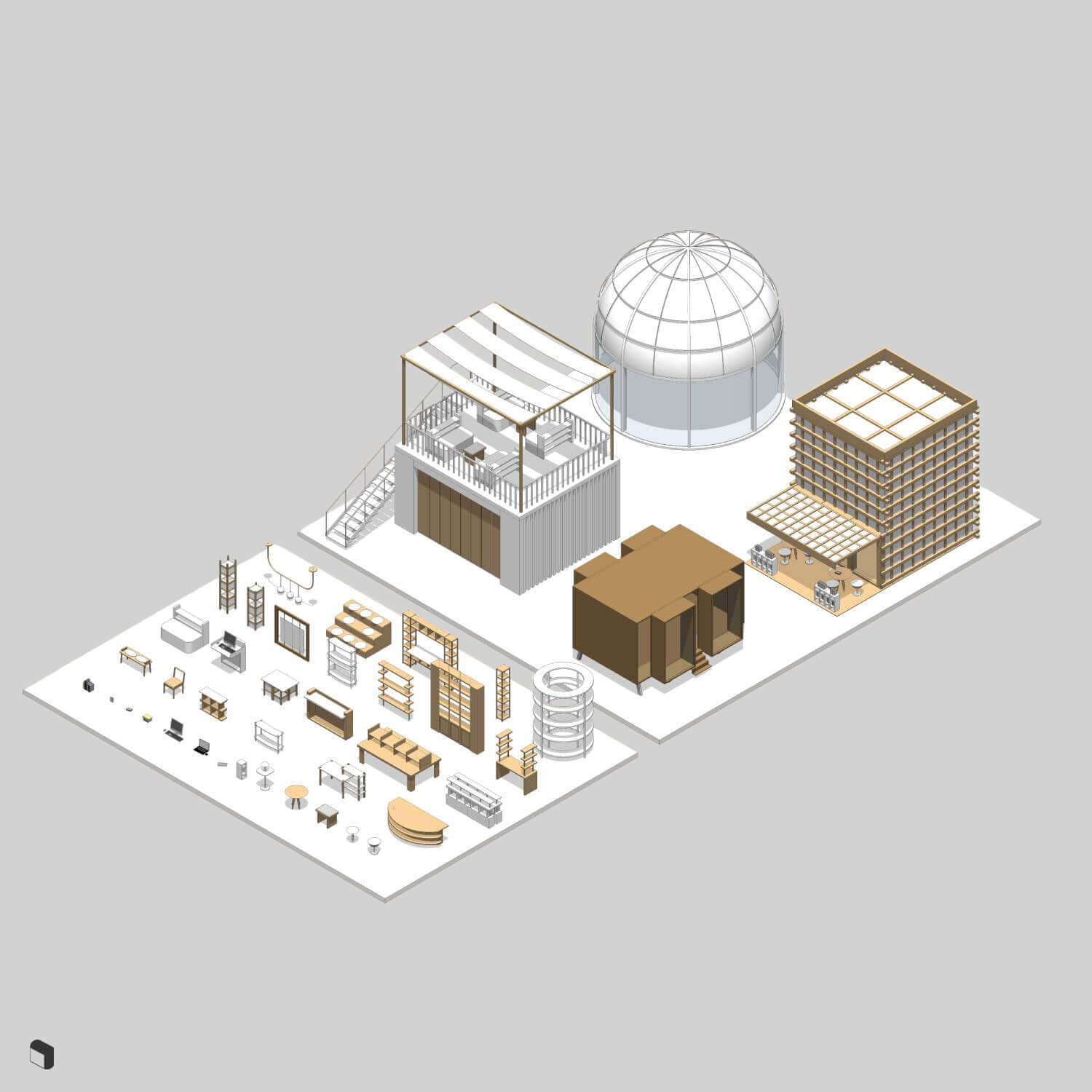 3D Model Revit Tiny Library Digital Artwork drawings | Toffu Co