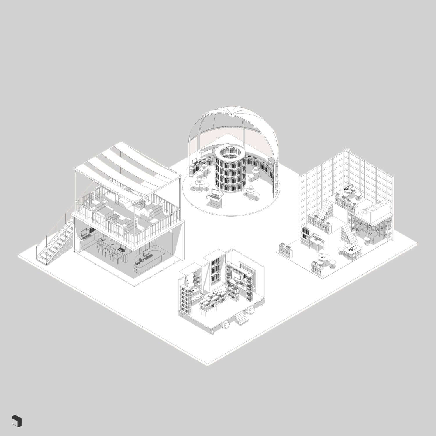 3D Model Revit Tiny Library Digital Artwork drawings | Toffu Co