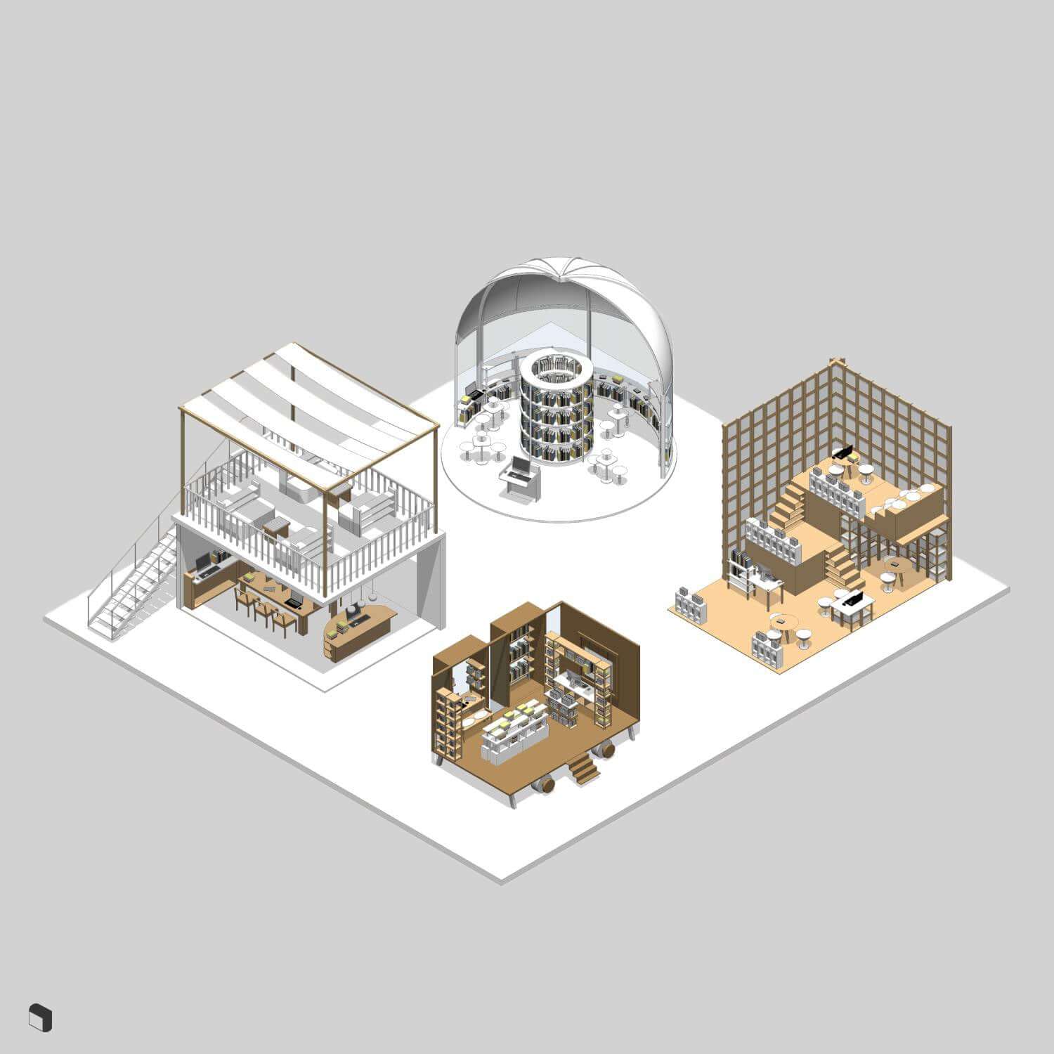 3D Model Revit Tiny Library Digital Artwork drawings | Toffu Co