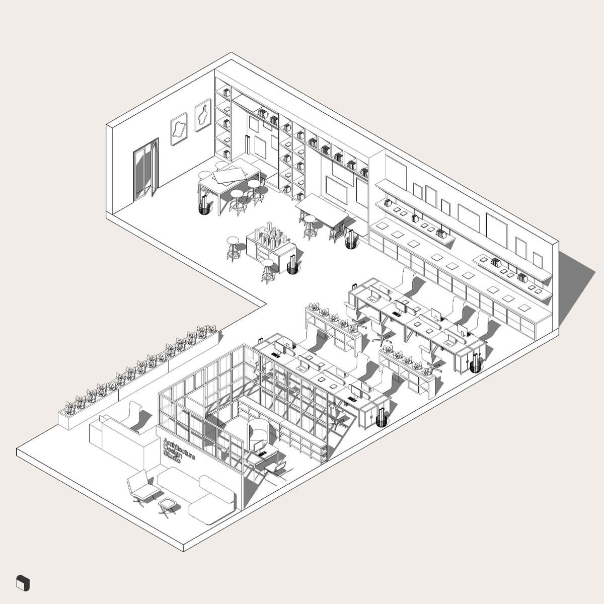 Architect Office Work Floor Revit 3D Model | BIM Asset | Toffu Co