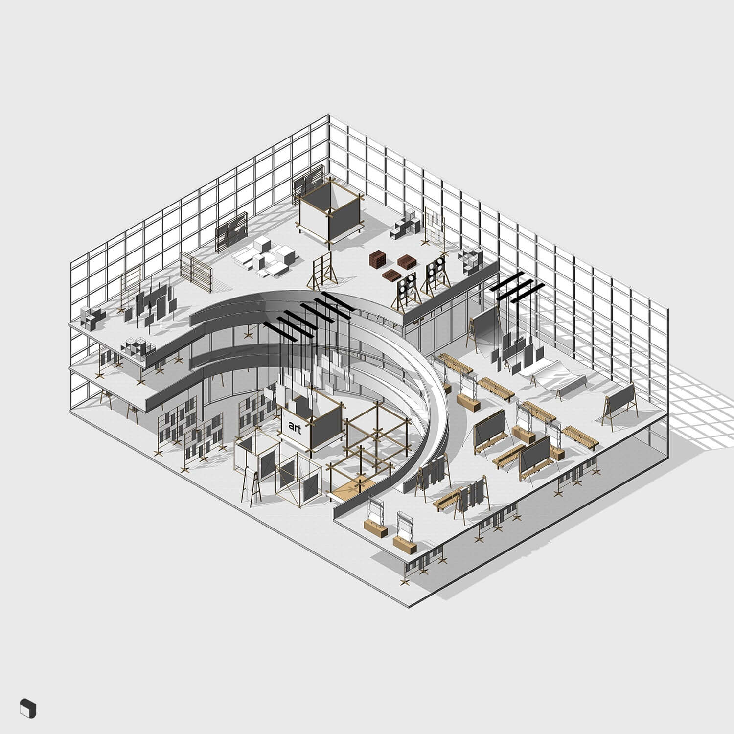 3D Model Revit Art Gallery Digital Artwork drawings | Toffu Co