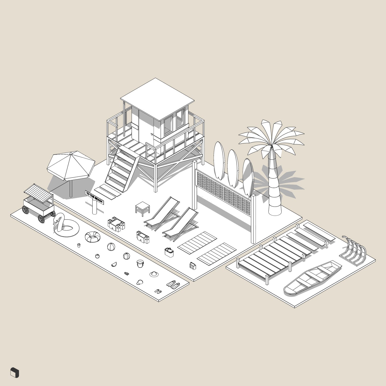 Beach Area Revit 3D Model - High Quality Architectural 3D Asset - View 4